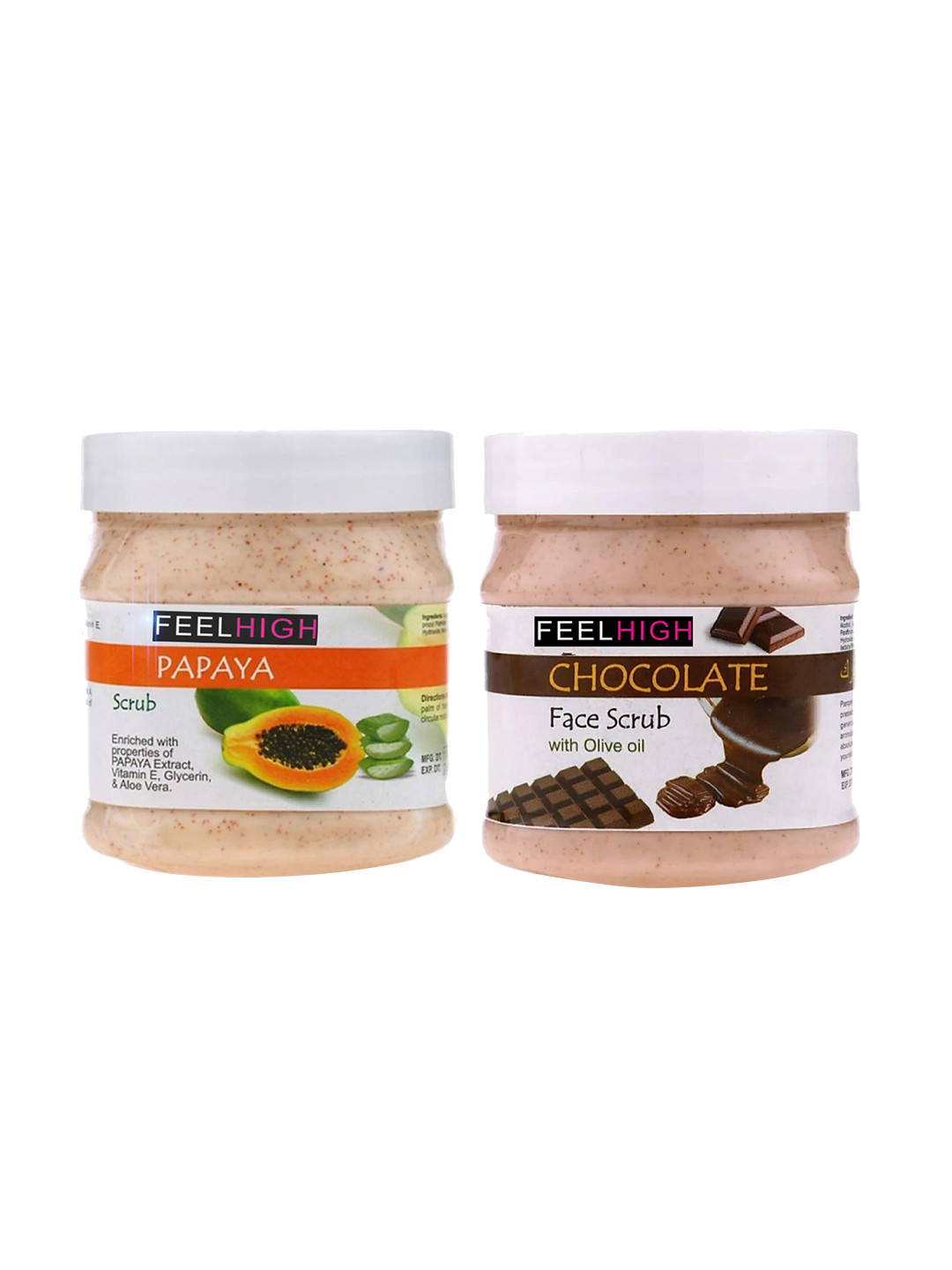 

FEELHIGH Set Of 2 Papaya Scrub & Chocolate Scrub For Face & Body Exfoliators 500 ml Each, Beige