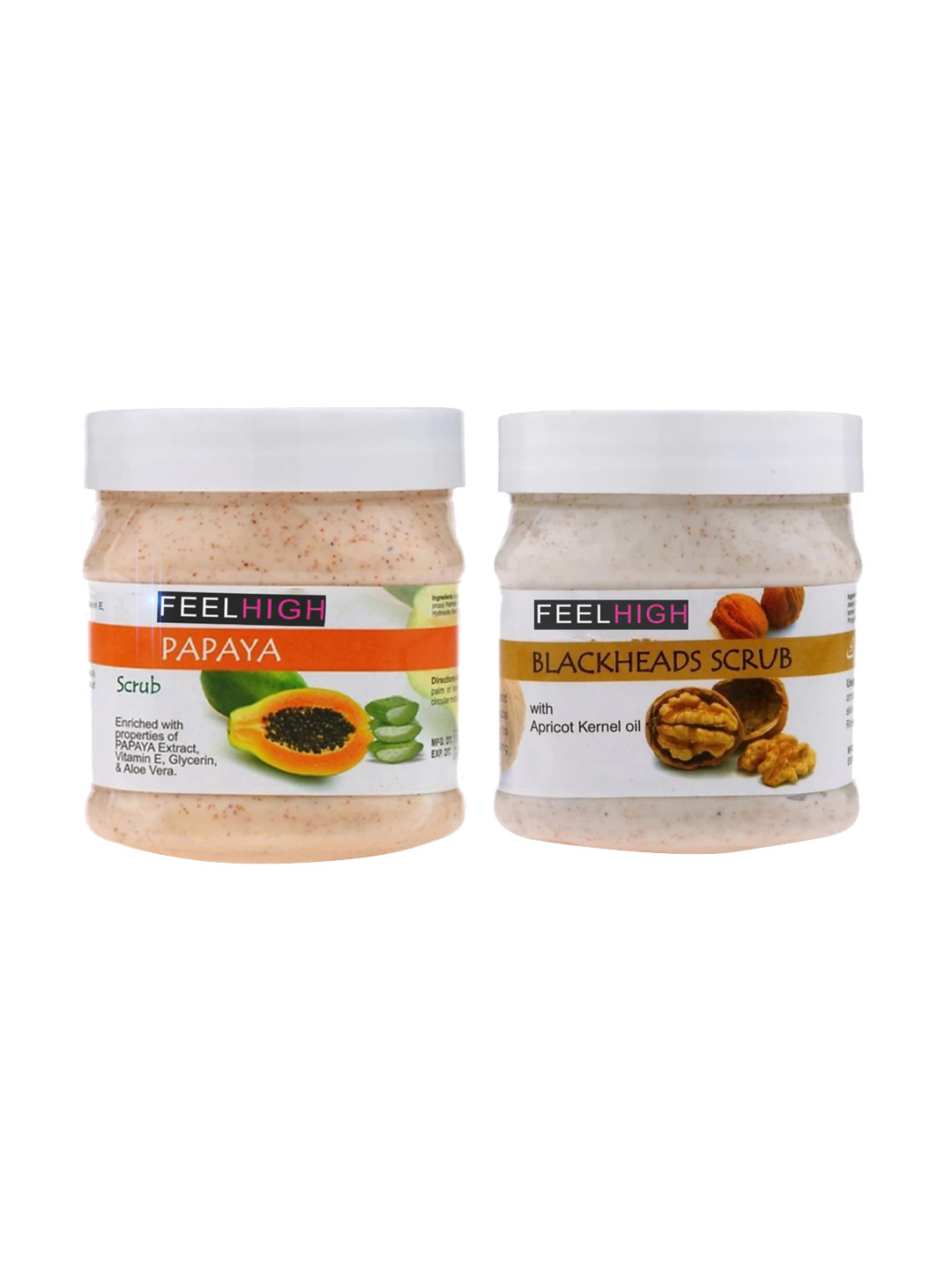 

FEELHIGH Set Of 2 Papaya Scrub & Blackhead Scrub For Face & Body Exfoliators 500 ml Each, Transparent