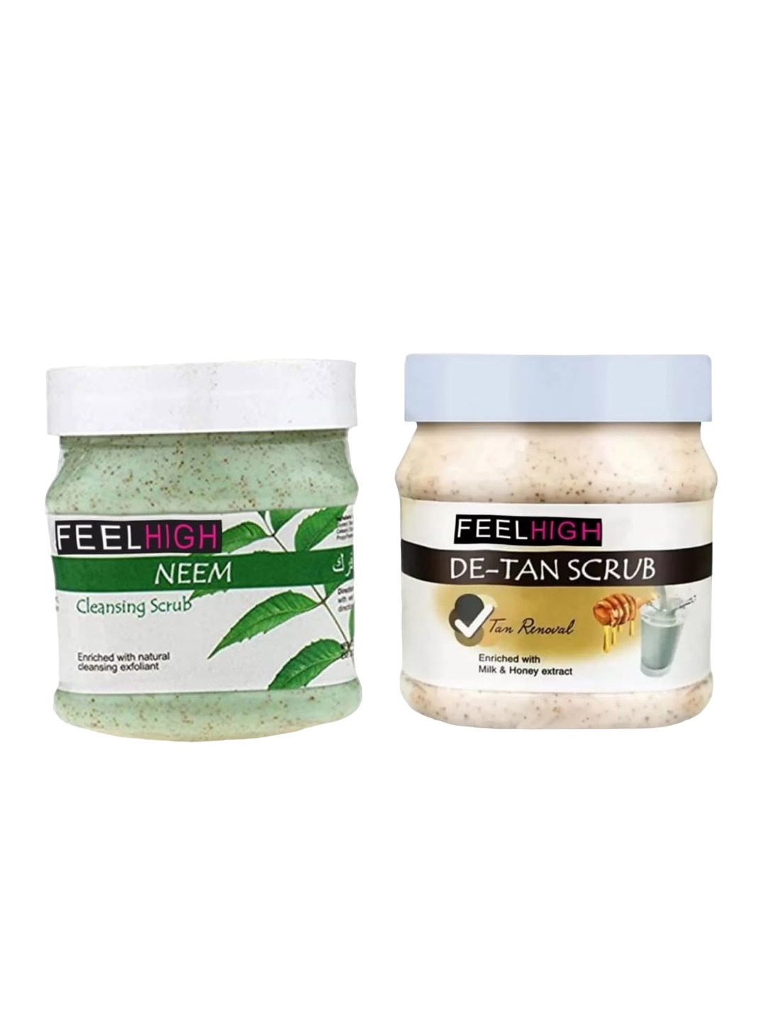 

FEELHIGH Set Of 2 De Tan Scrub & Neem Scrub For Face & Body Exfoliators 500 ml Each, Multi