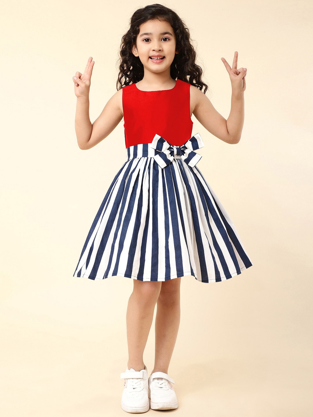 

A T U N Red Striped Dress