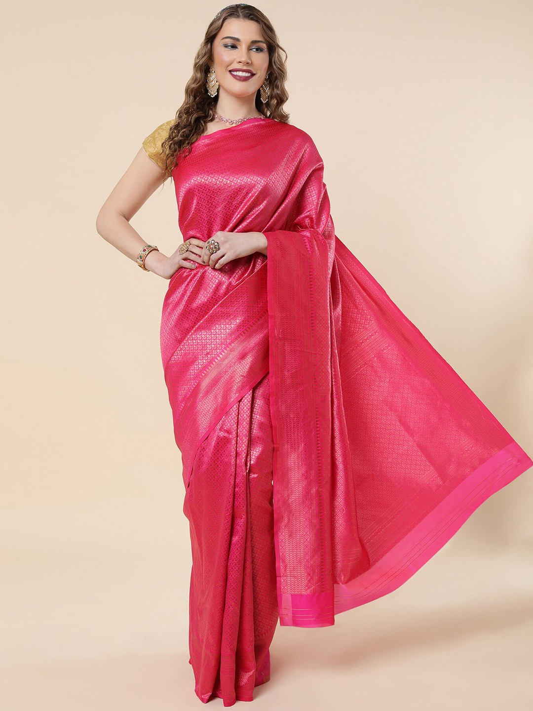 

Wuxi Ethnic Woven Design Zari Pure Silk Banarasi Saree, Pink