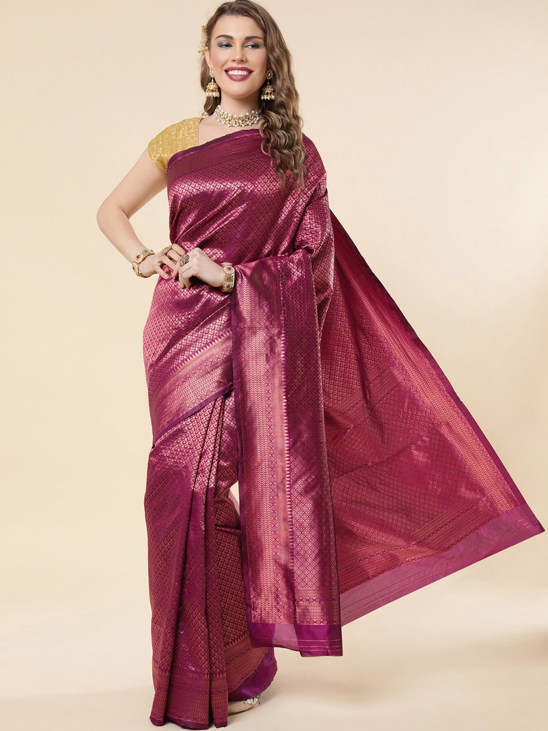 

Wuxi Woven Design Zari Pure Silk Banarasi Saree, Purple