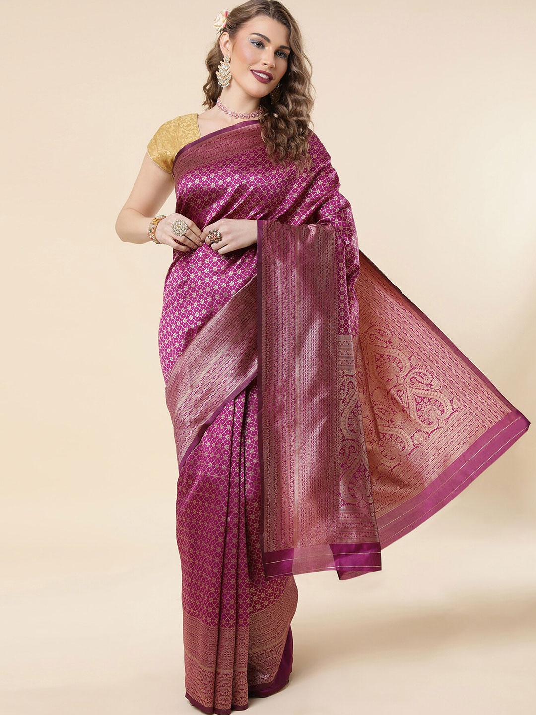 

Wuxi Ethnic Motif Zari Pure Silk Banarasi Saree, Purple