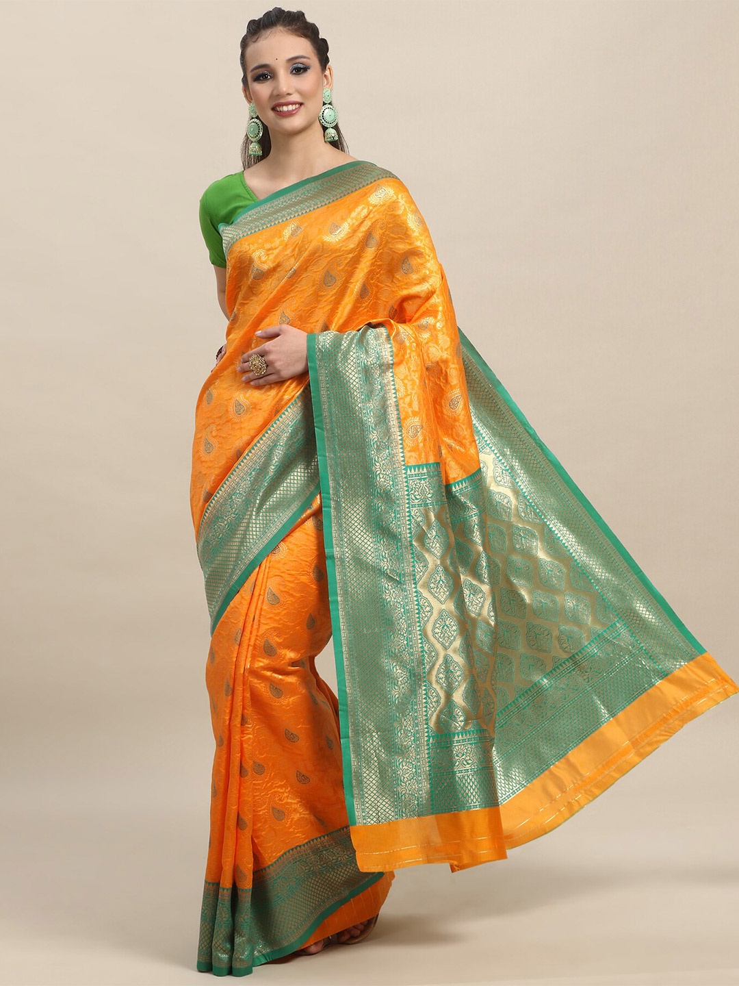

Wuxi Paisley Woven Design Zari Pure Silk Banarasi Saree, Yellow