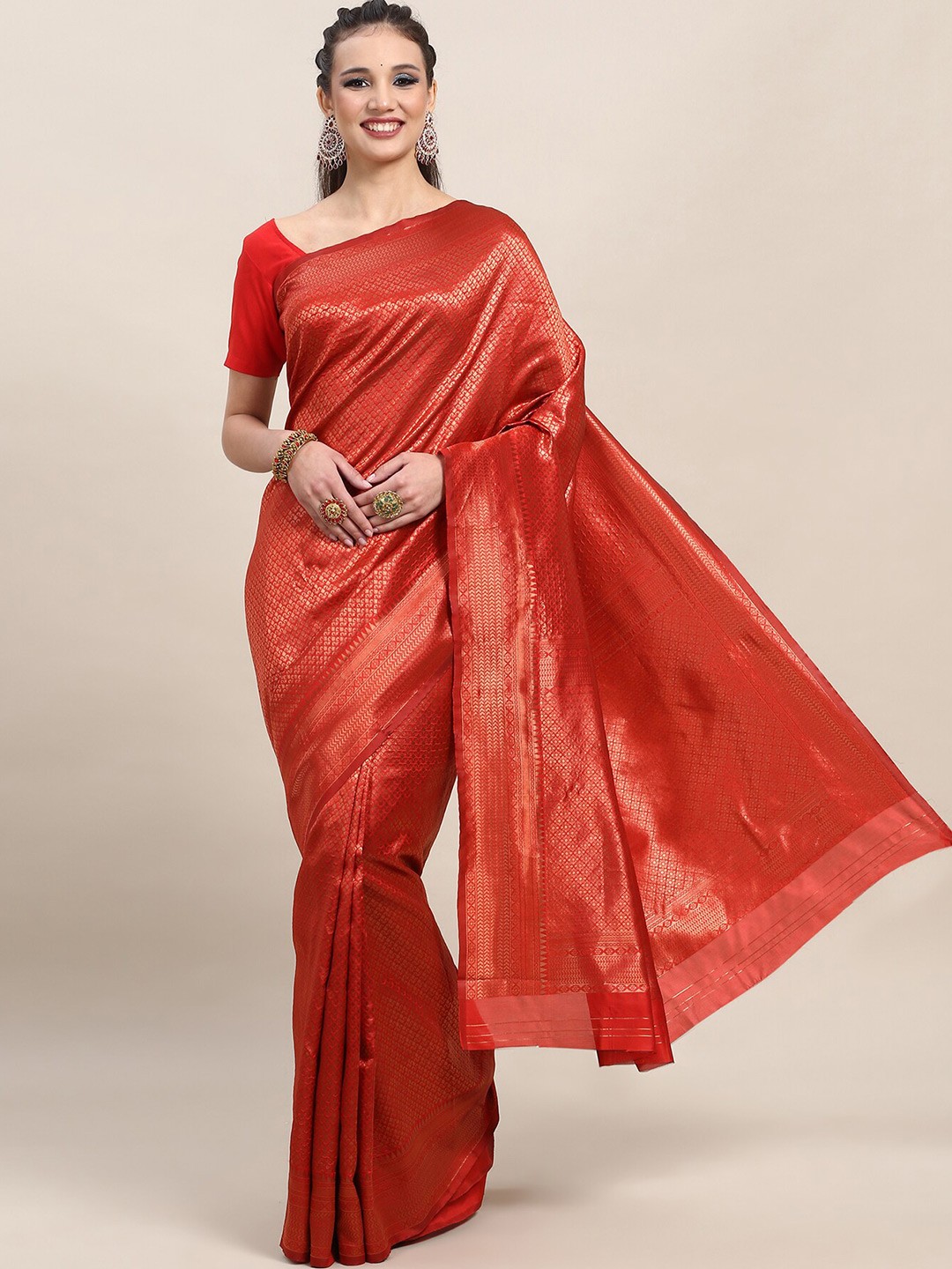 

Wuxi Ethinic Motifs Woven Design Zari Pure Silk Banarasi Saree, Red