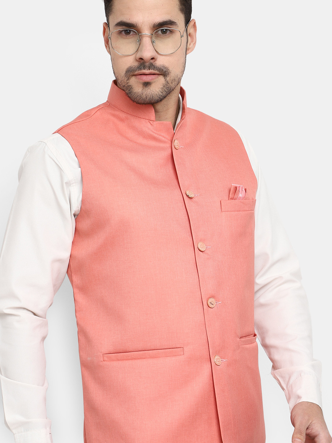 

V-Mart Woven Mandarin Collar Nehru Jacket, Pink