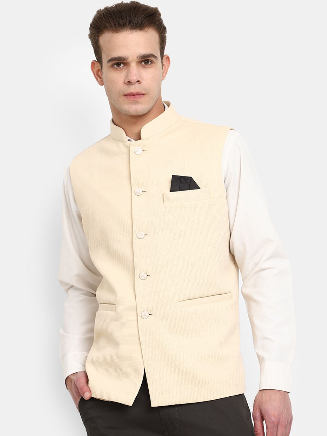 

V-Mart Self Design Woven Nehru Jacket, Beige