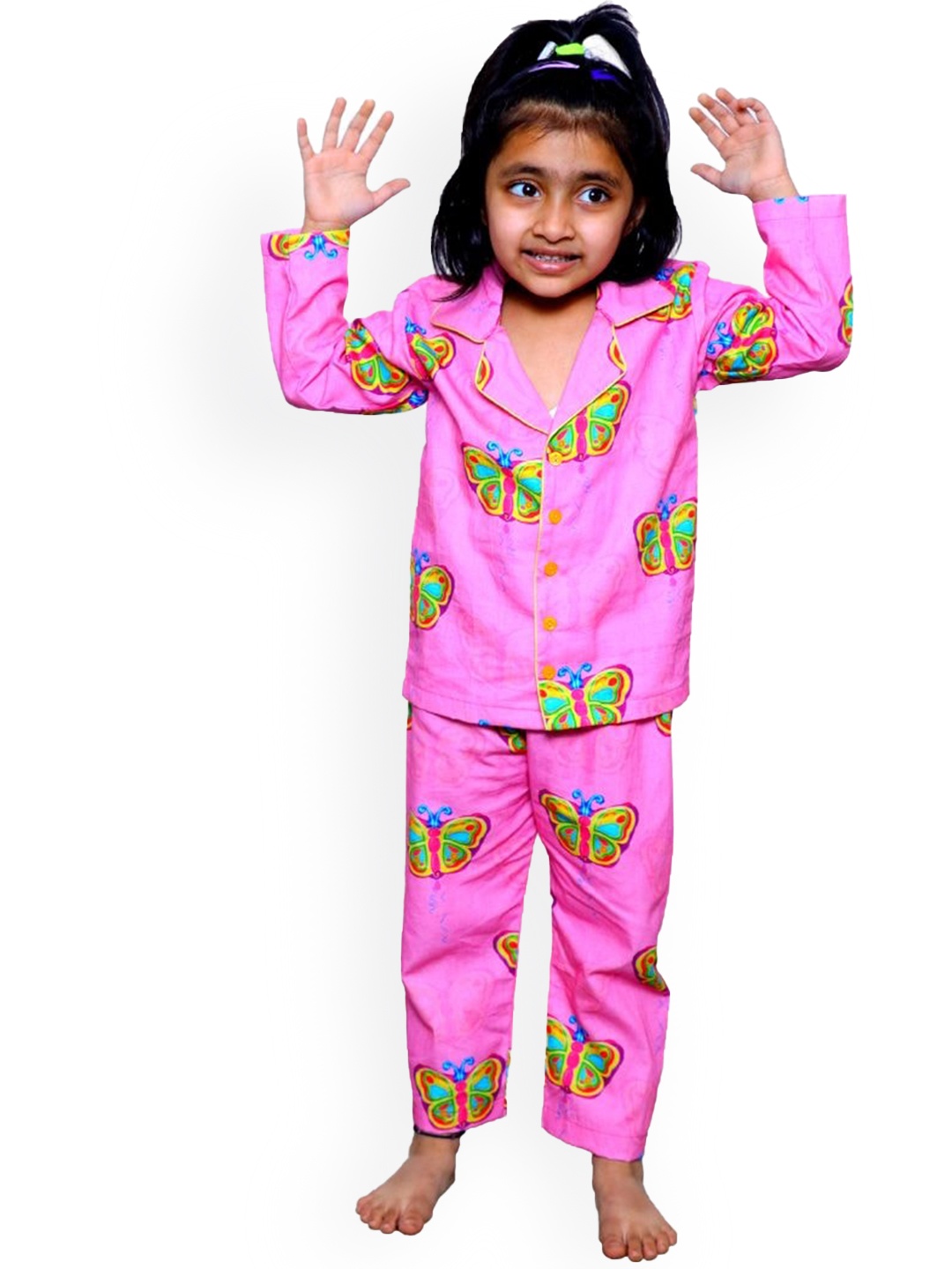 

Little Musketeer Girls Conversational Printed Pure Cotton Night Suit, Pink