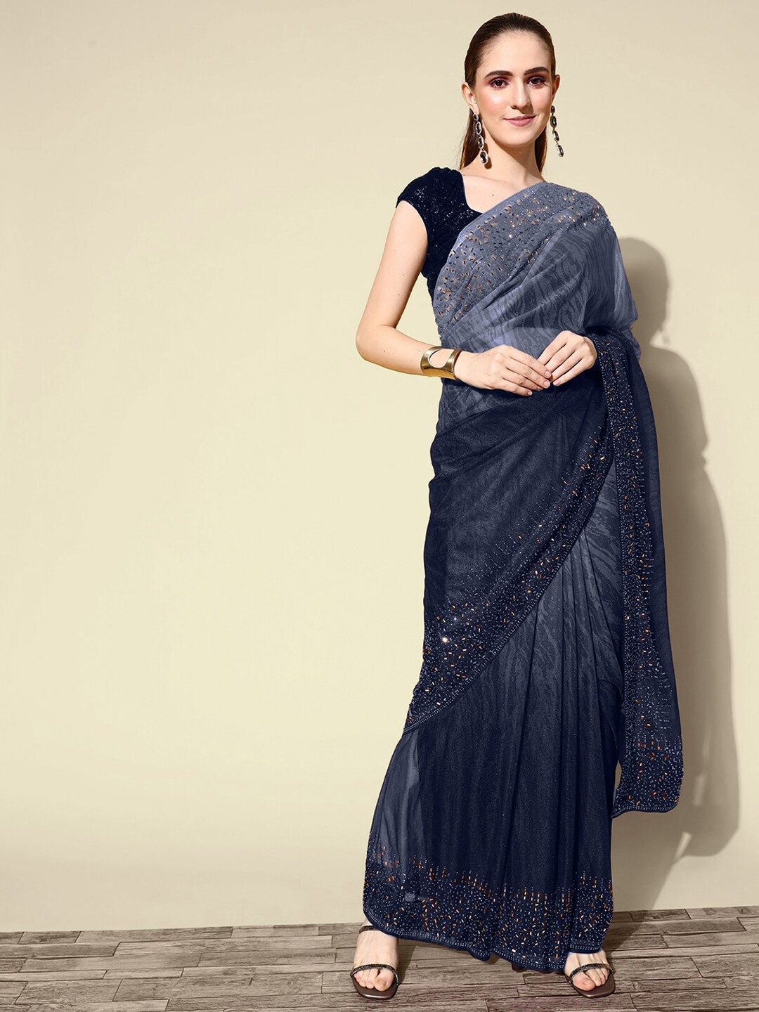 

Chhabra 555 Embellished Ombre Shimmer Saree, Blue