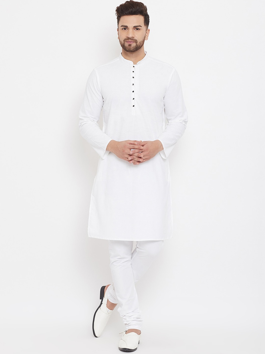 

even Mandarin Collar Pure Cotton Kurta, White