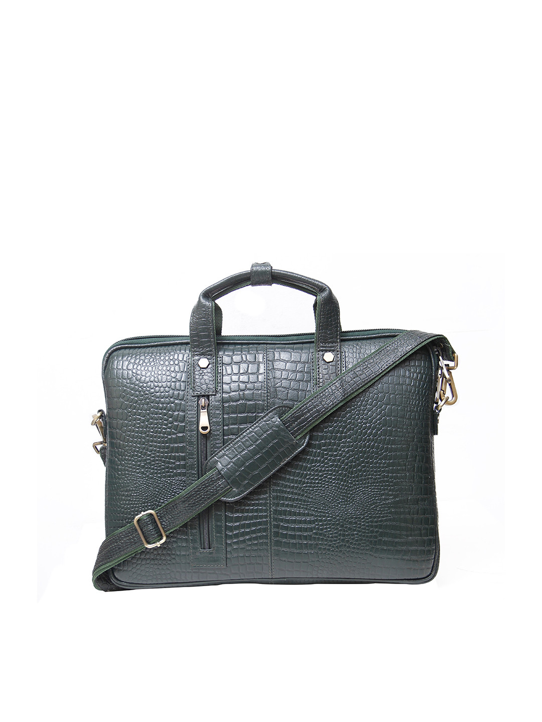 

Calvadoss Men Textured Leather Laptop Bag, Green