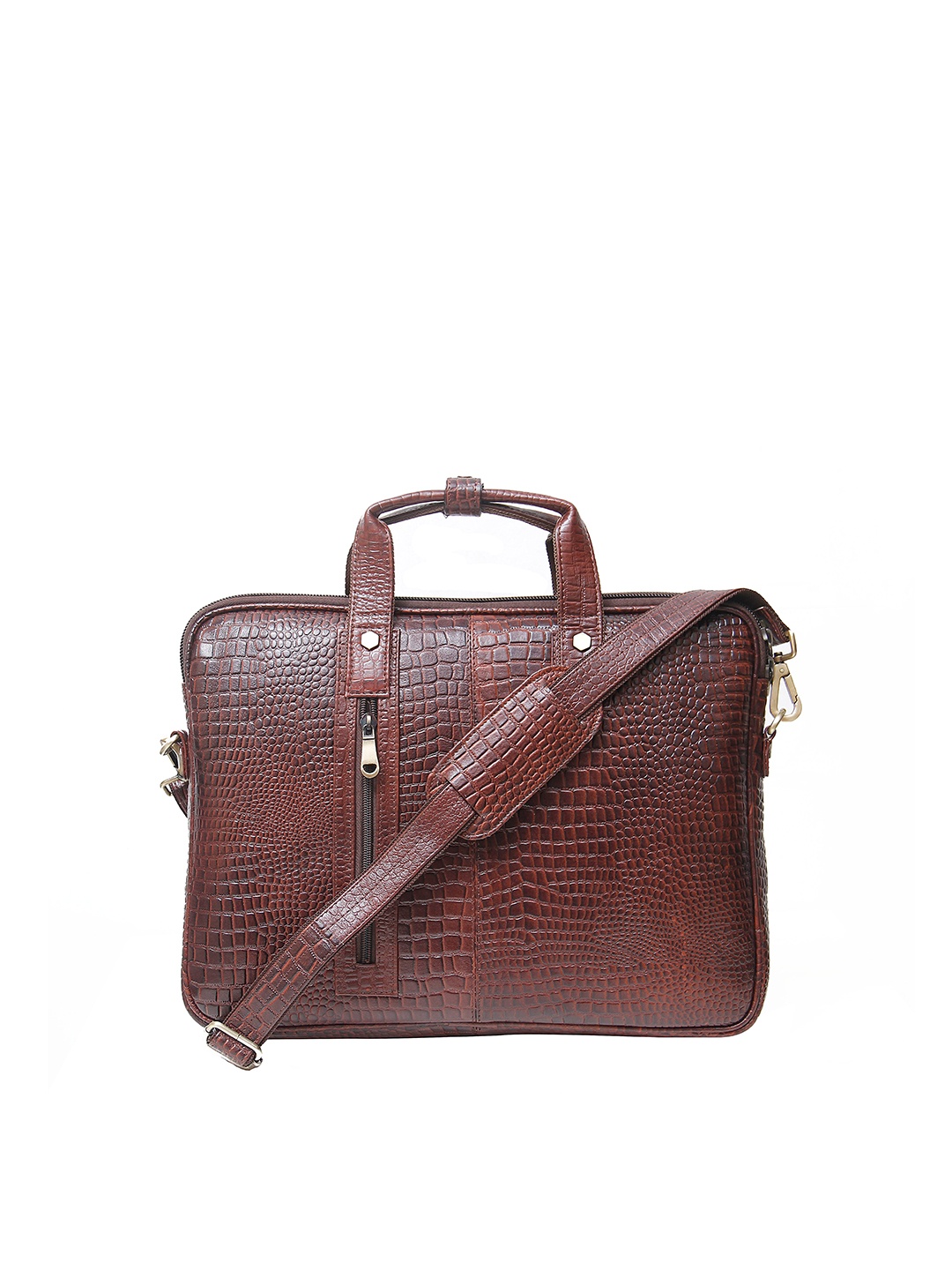 

Calvadoss Men Textured Leather Laptop Bag, Brown