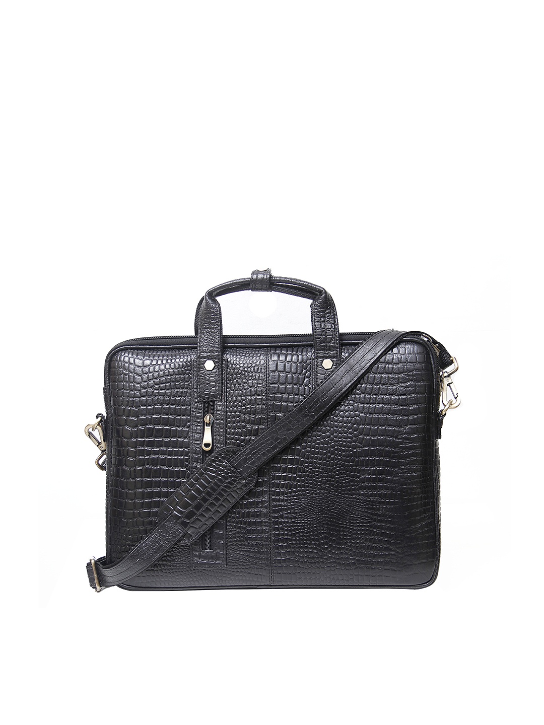

Calvadoss Men Textured Leather Laptop Bag, Black