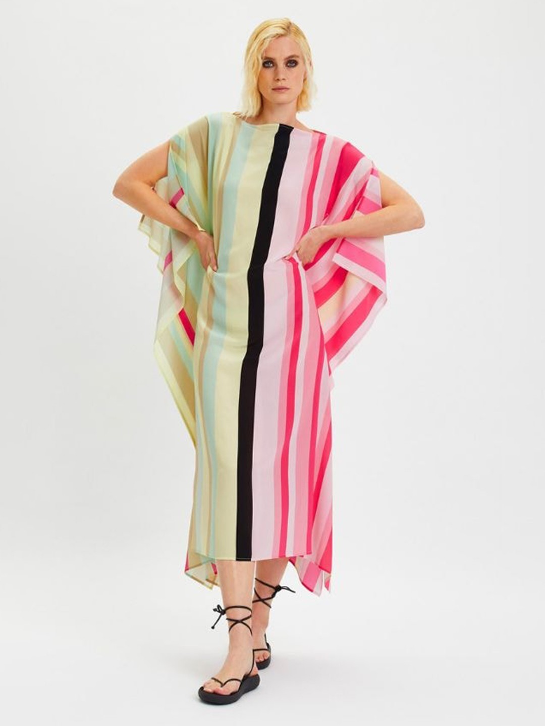 

Navvi Striped Kaftan Midi Dress, Pink