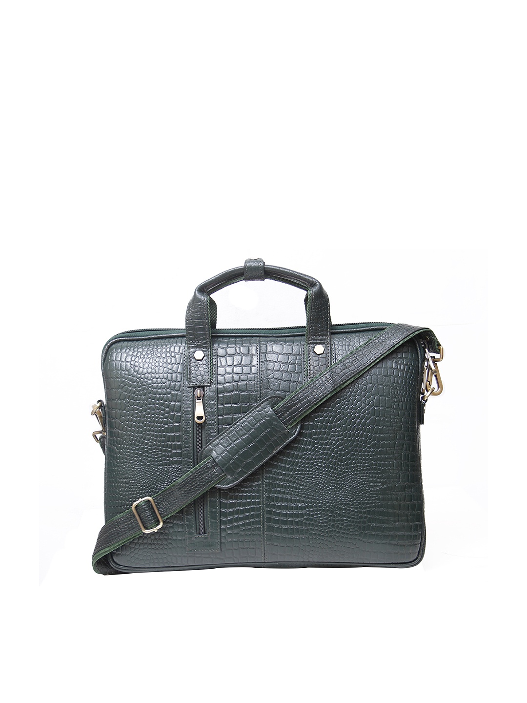 

Calvadoss Women Textured Leather Laptop Bag, Green
