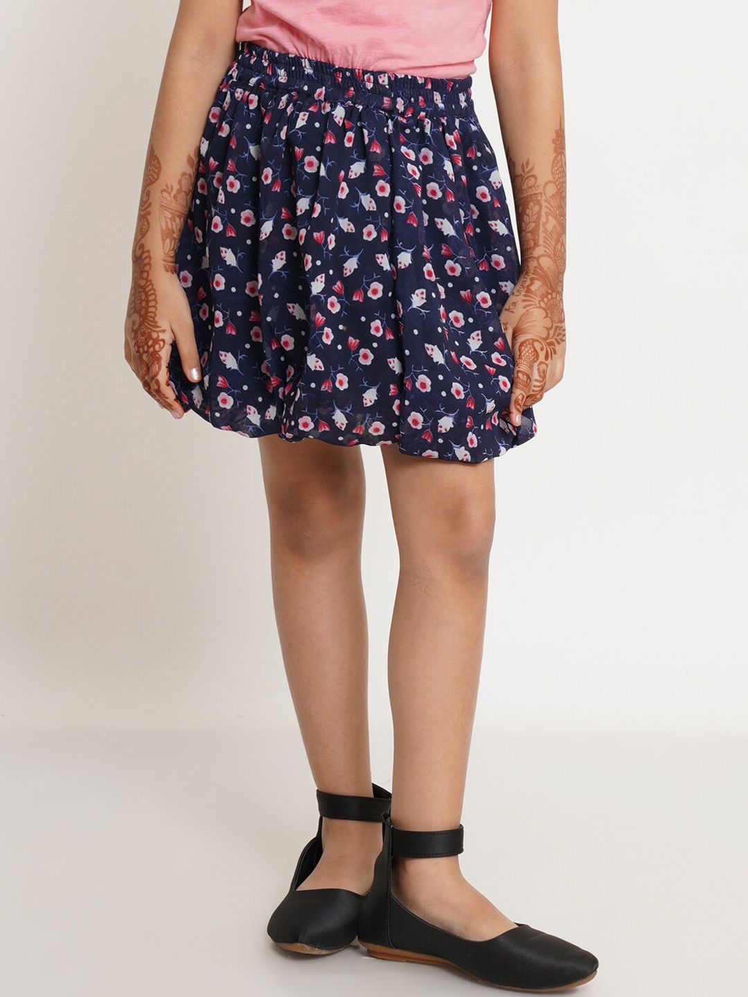 

Creative Kids Girls Floral Printed Above Knee Balloon Skirts, Navy blue