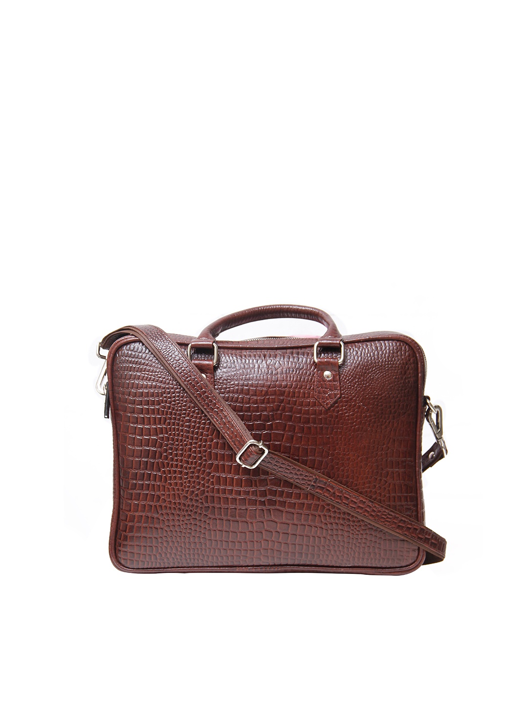 

Calvadoss Men Textured Leather Laptop Bag, Brown