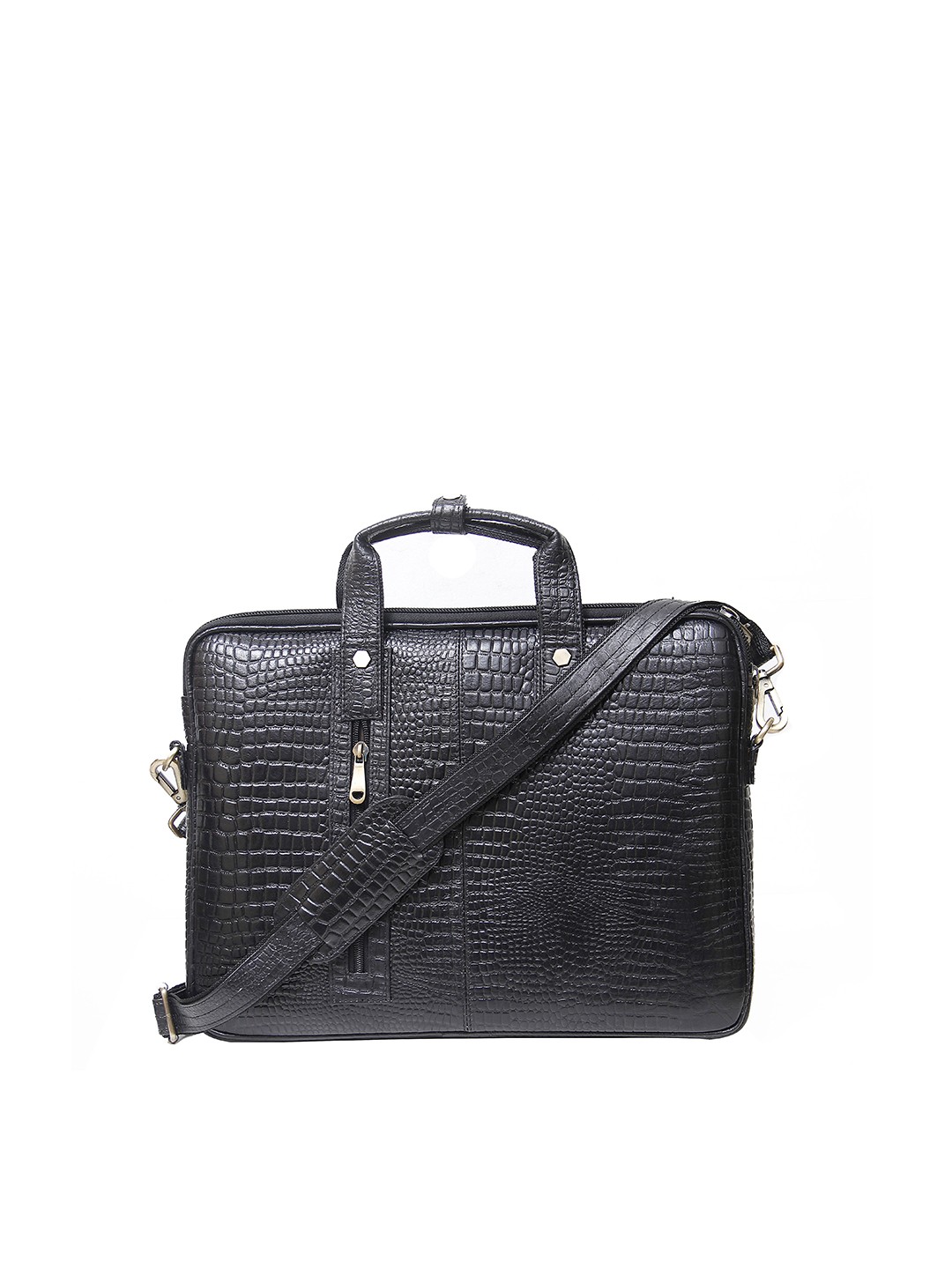 

Calvadoss Men Textured Leather Laptop Bag, Black