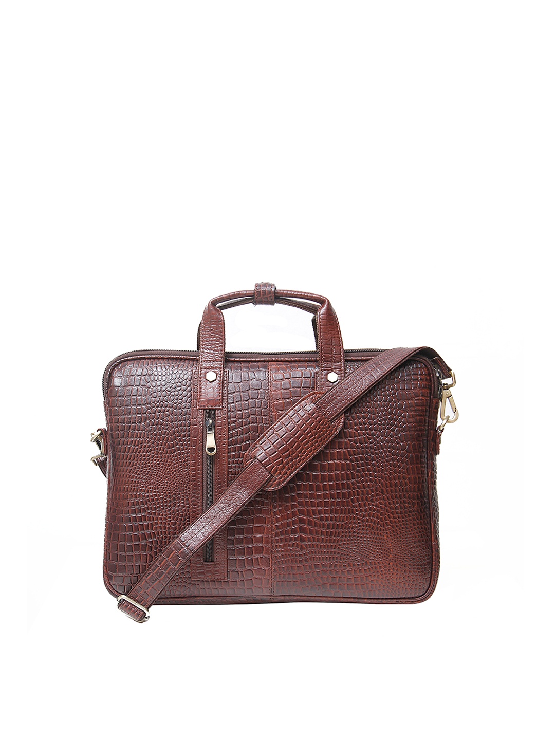 

Calvadoss Men Textured Leather Laptop Bag, Brown