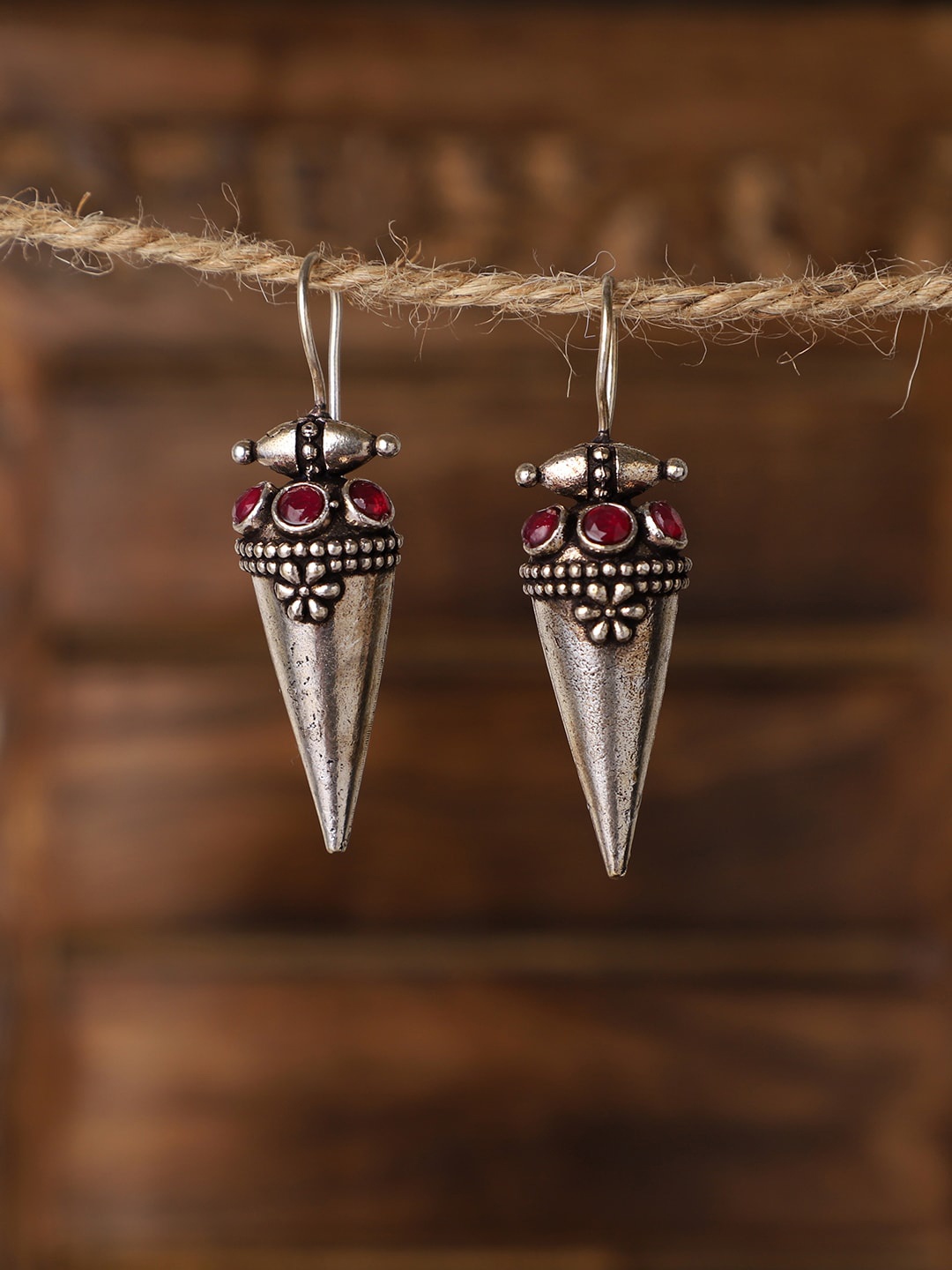 

VENI Silver-Plated Oxidised Classic Drop Earrings, Maroon