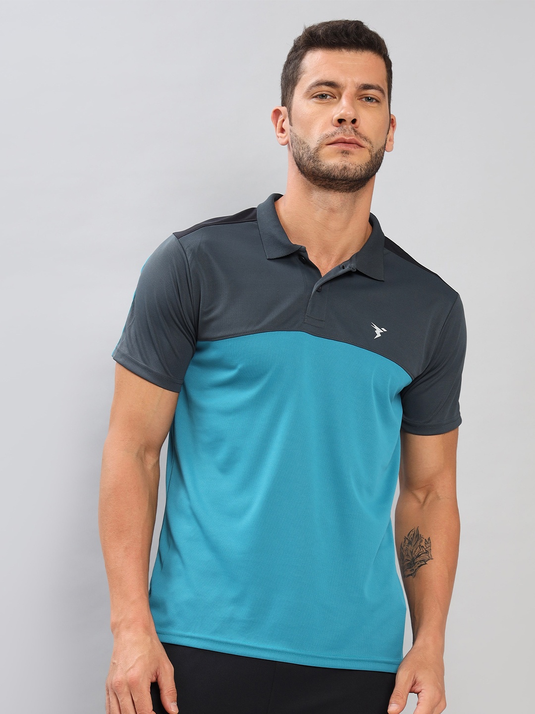 

Technosport Colourblocked Polo Collar Antimicrobial T-shirt, Blue