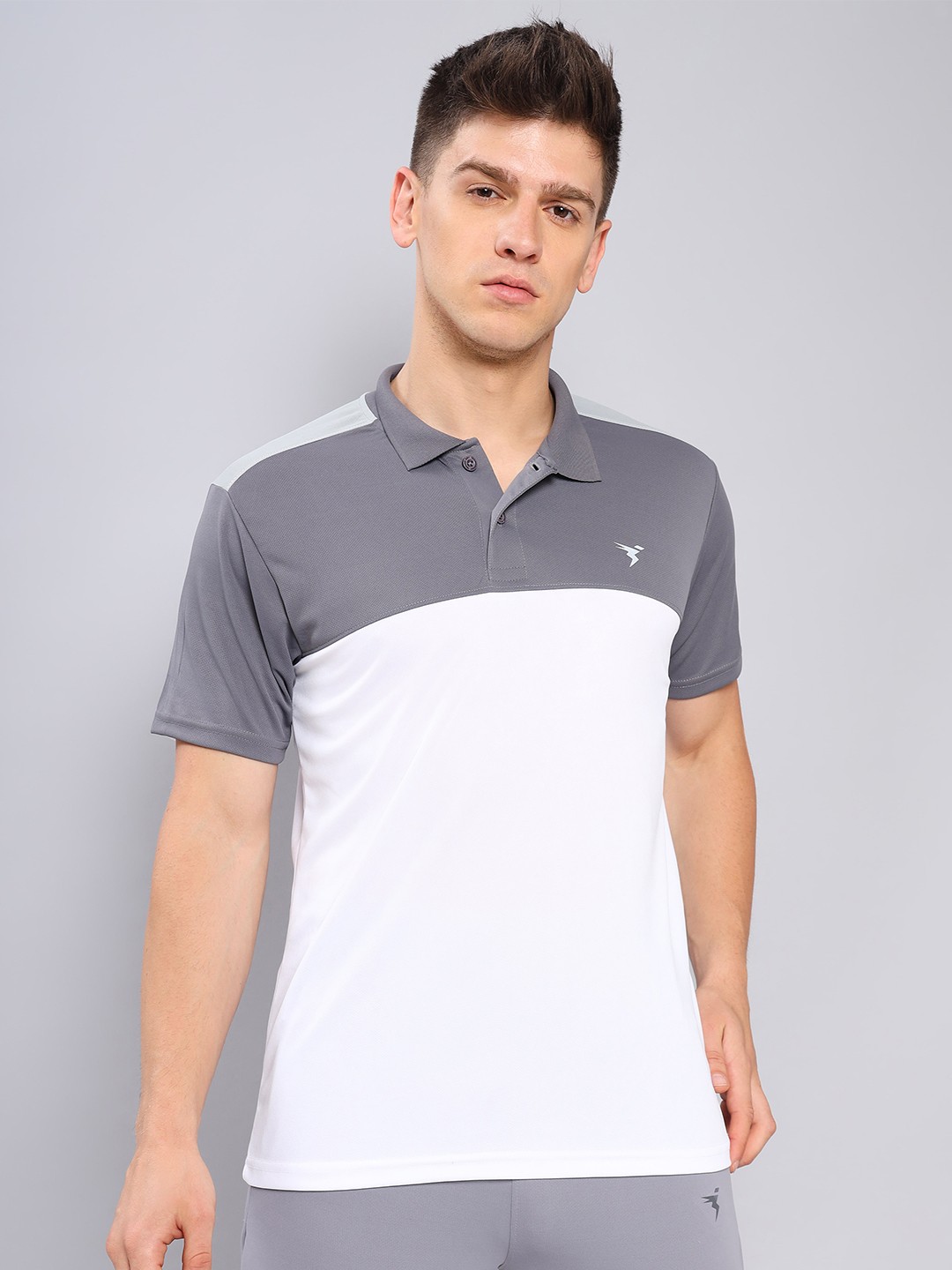 

Technosport Colourblocked Polo Collar Antimicrobial Training or Gym T-shirt, White