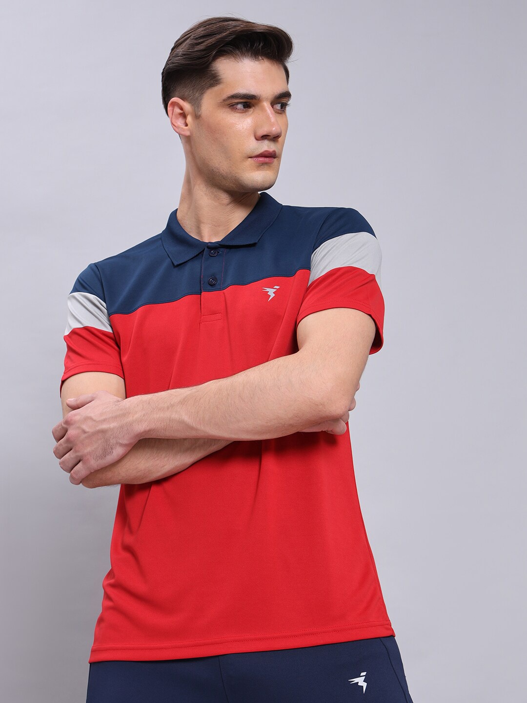 

Technosport Colourblocked Polo Collar Antimicrobial Training or Gym T-shirt, Red