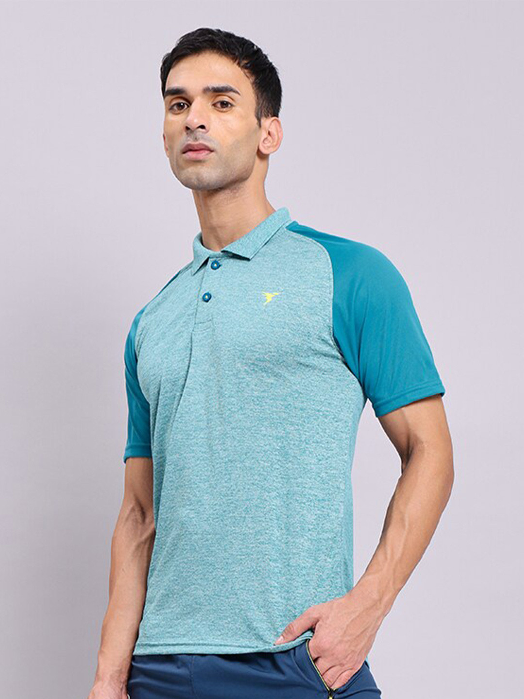 

Technosport Polo Collar Raglan Sleeves Antimicrobial T-shirt, Turquoise blue