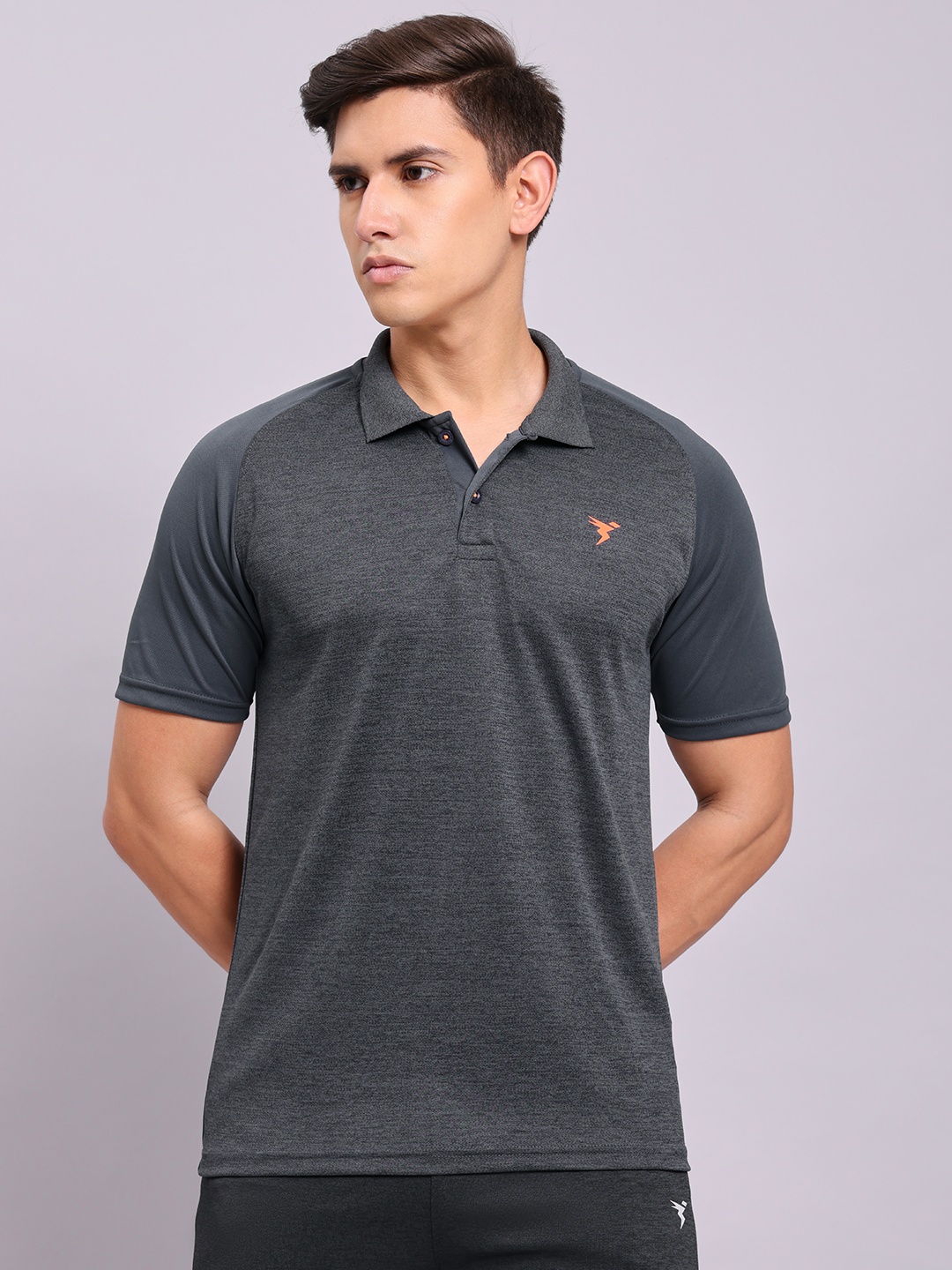 

Technosport Men Antimicrobial Slim Fit Polo T-shirt, Charcoal