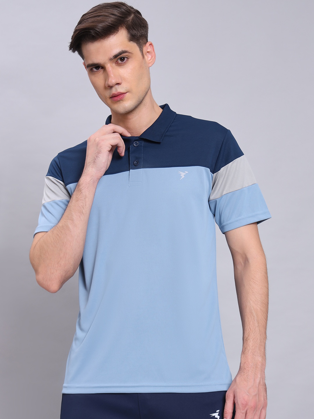 

Technosport Colourblocked Polo Collar Antimicrobial T-shirt, Blue