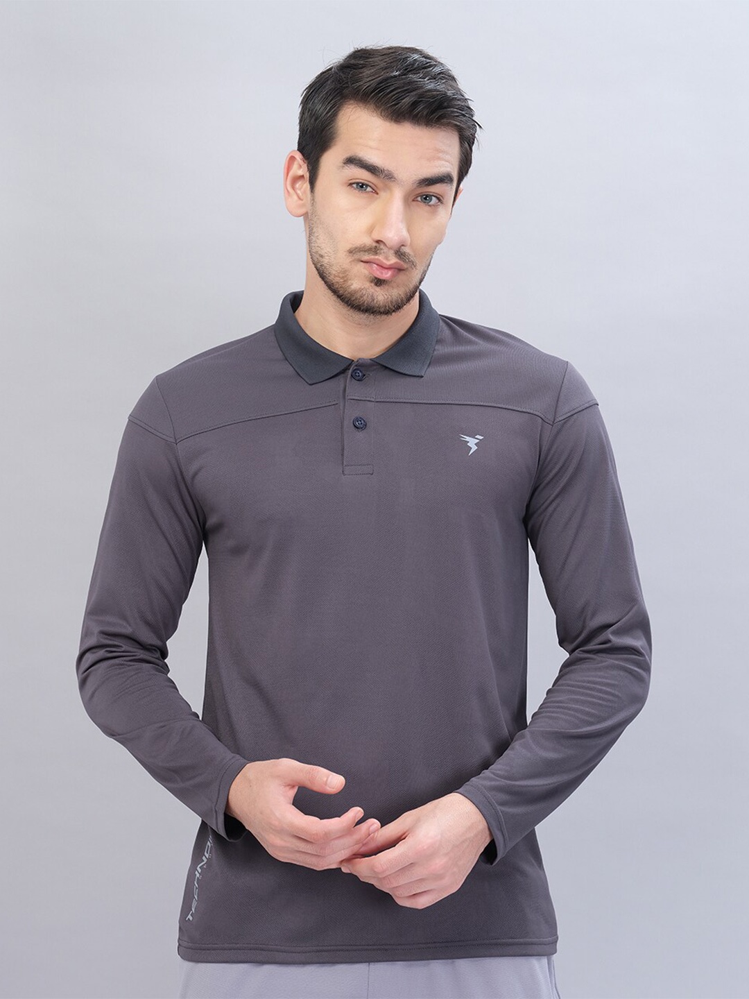 

Technosport Polo Collar Regular Fit Antimicrobial Training or Gym T-shirt, Charcoal
