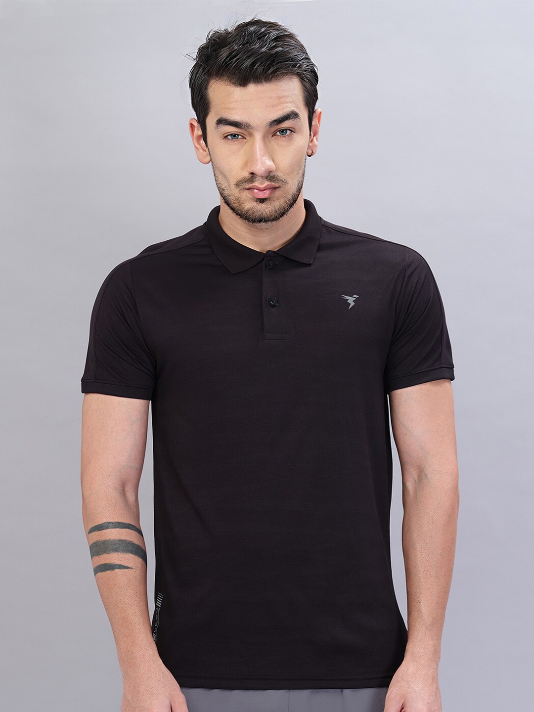 

Technosport Polo Collar Antimicrobial Training or Gym T-shirt, Black
