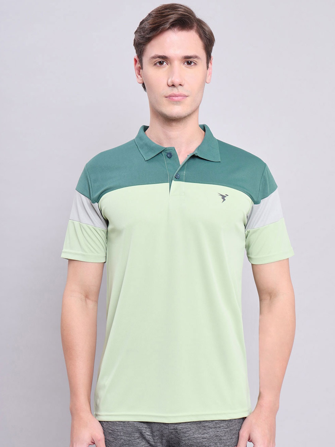 

Technosport Colourblocked Polo Collar Antimicrobial T-shirt, Green