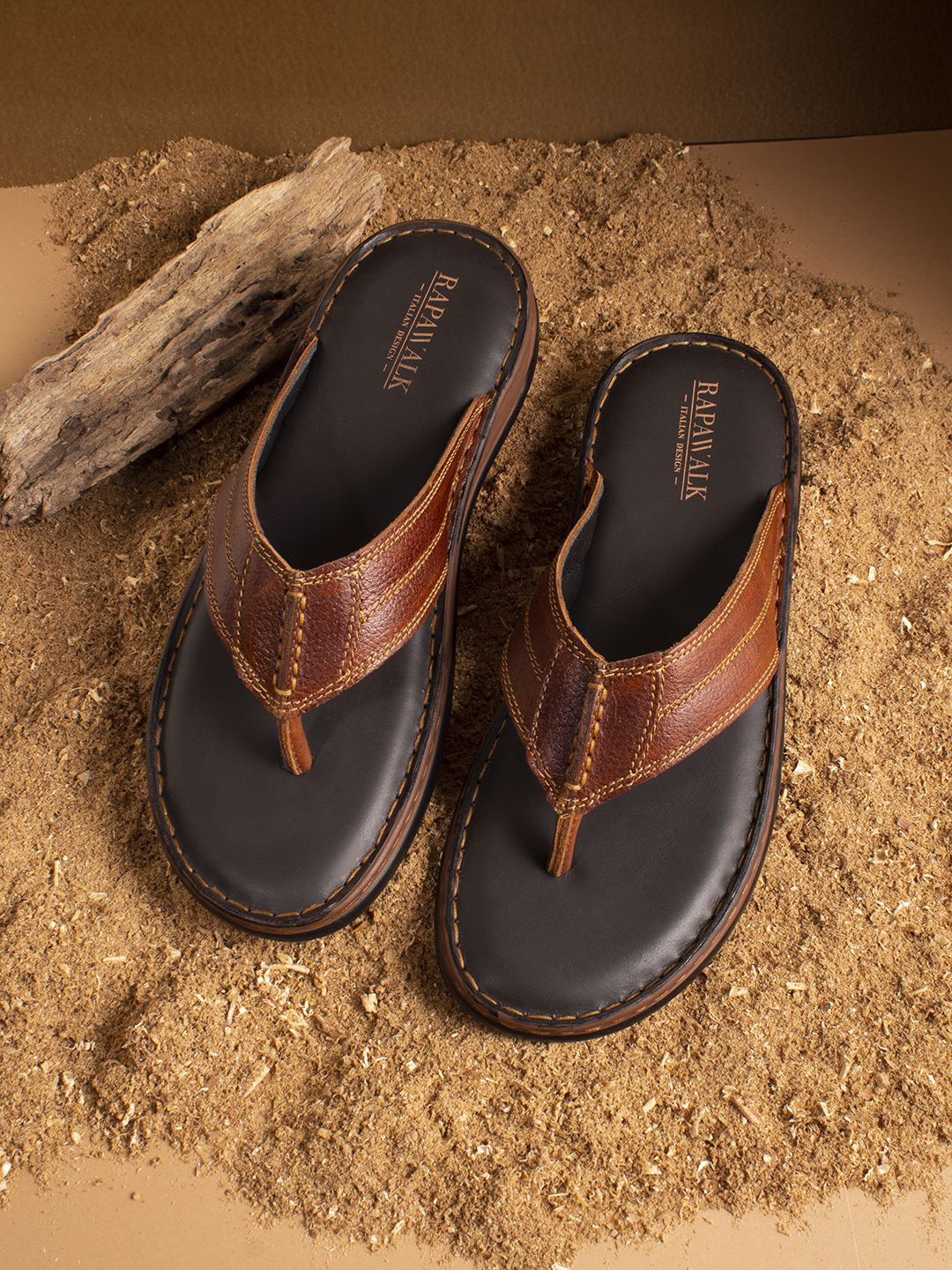 

RAPAWALK Men Open Toe Leather Comfort Sandals, Tan