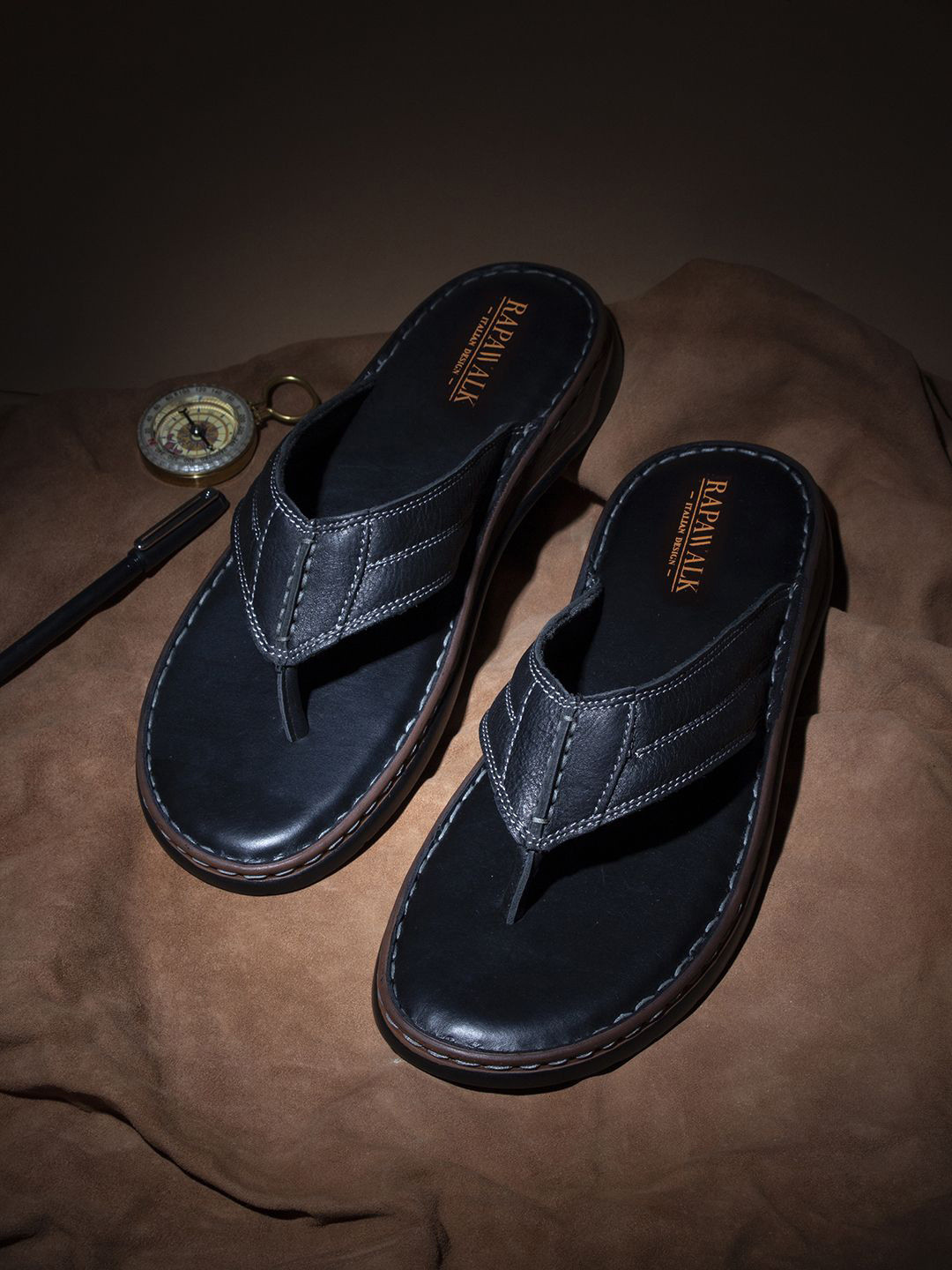 

RAPAWALK Men Open Toe Leather Comfort Sandals, Black
