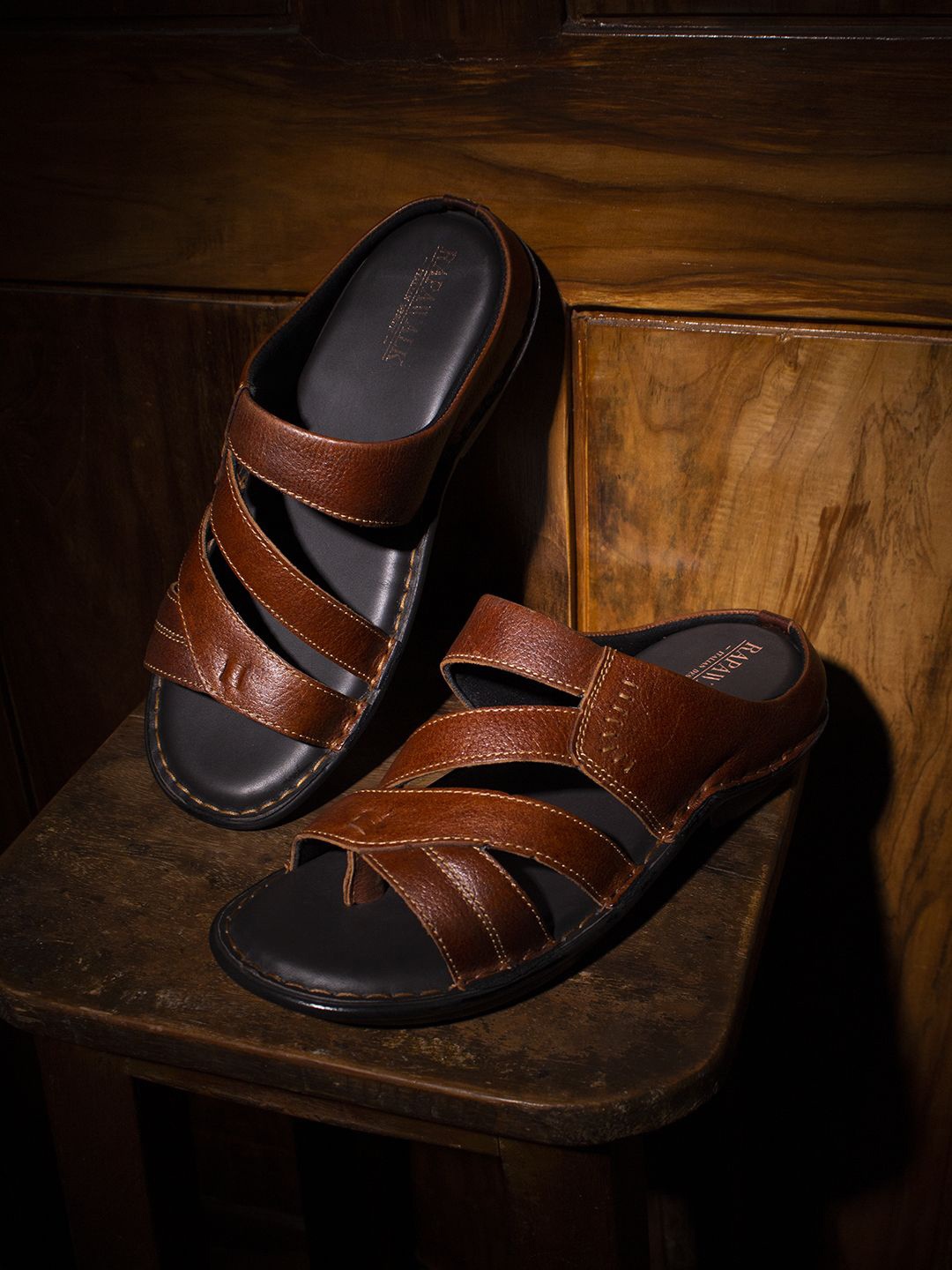 

RAPAWALK Men Open Toe Leather Comfort Sandals, Tan