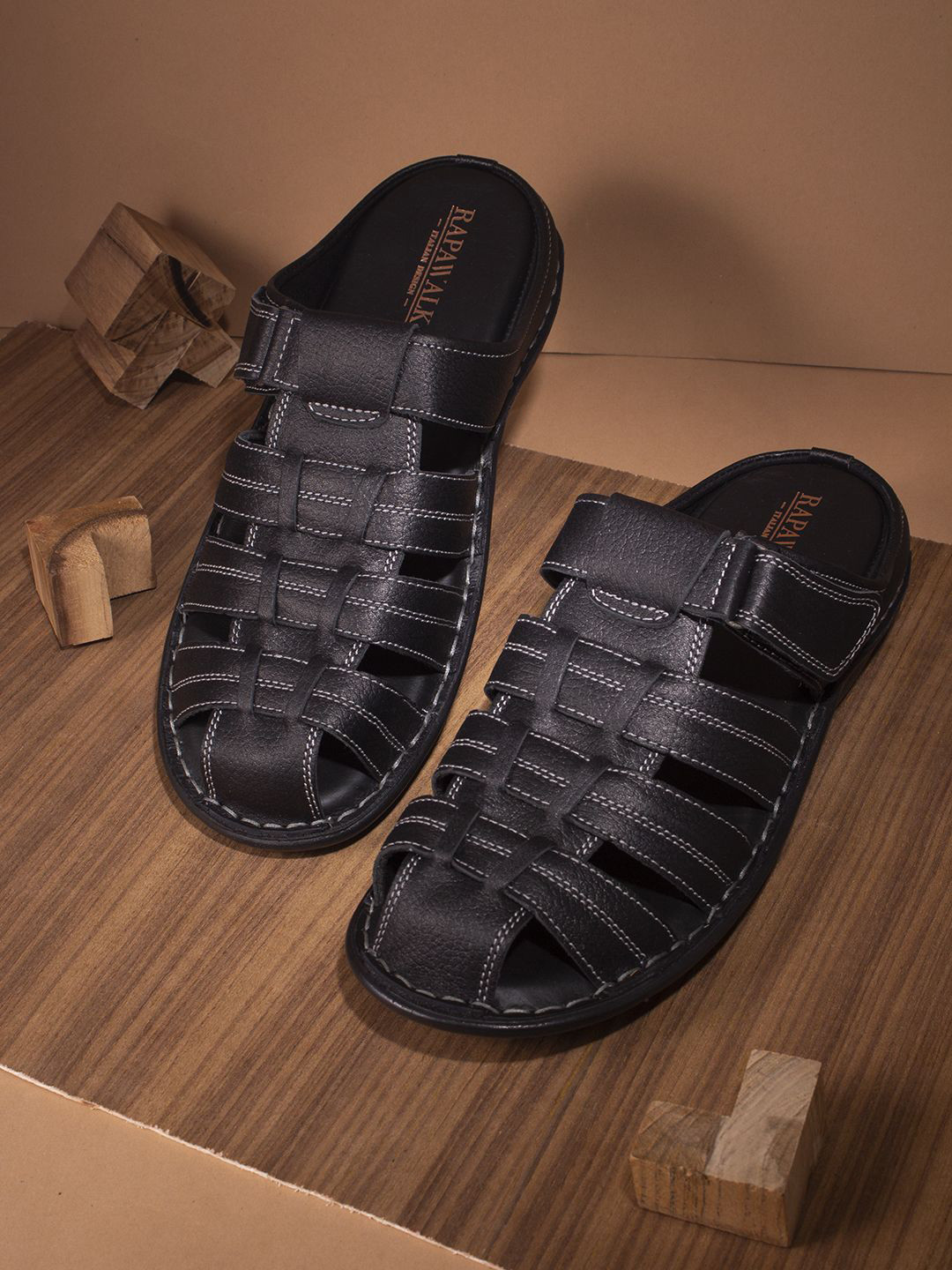 

RAPAWALK Men Leather Comfort Sandals, Black