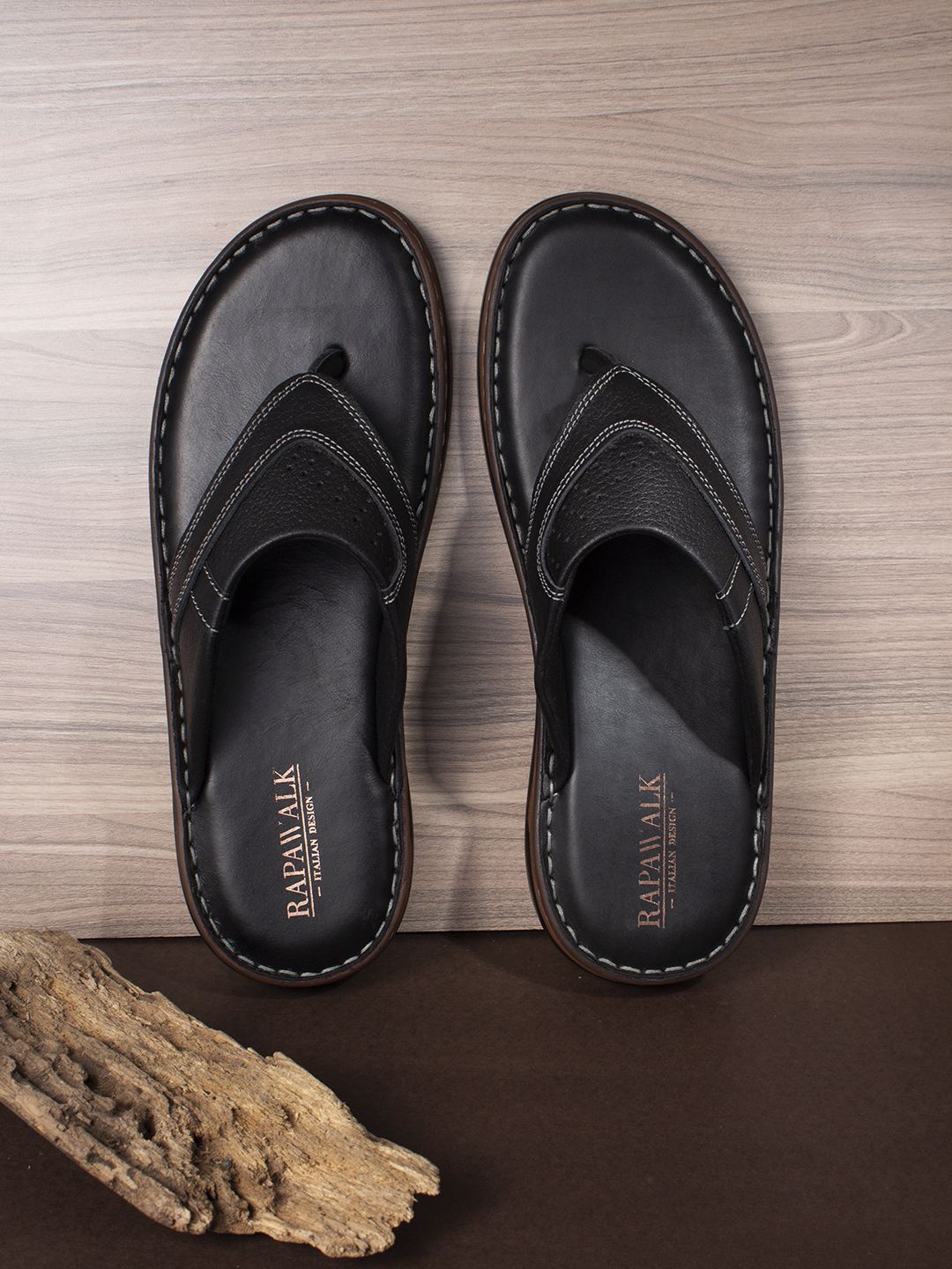 

RAPAWALK Men Open Toe Leather Comfort Sandals, Black