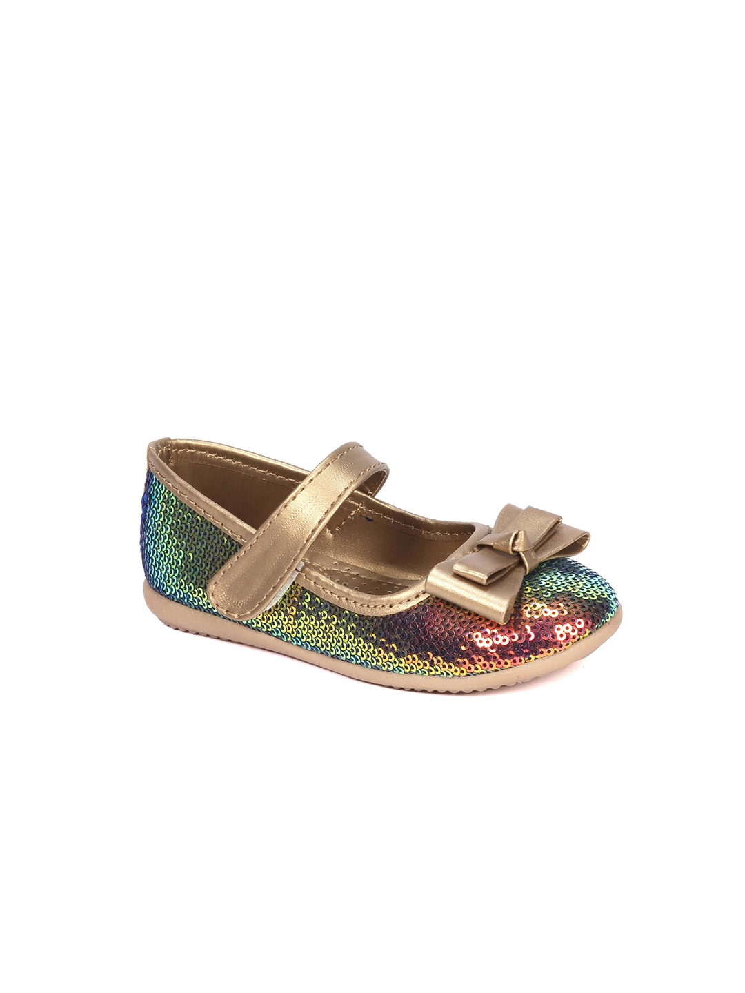 

Lil Lollipop Girls Embellished Velcro Closure Ballerinas With Bows, Gold