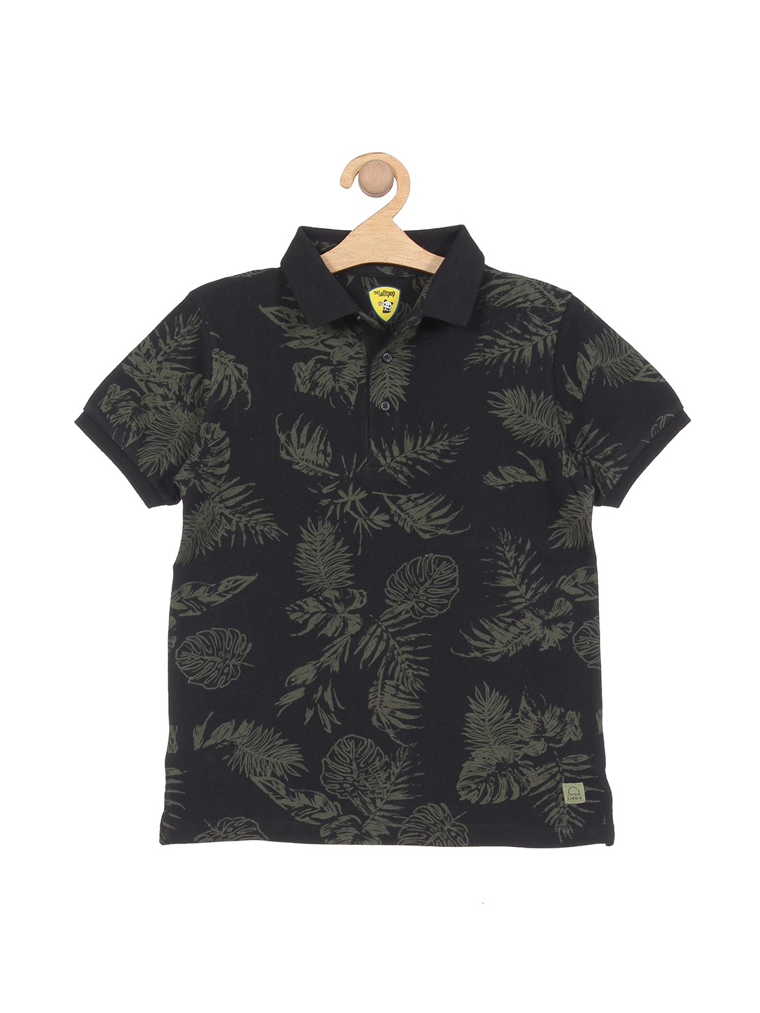 

Lil Lollipop Kids Black Floral Printed Polo Collar Pure Cotton T-shirt
