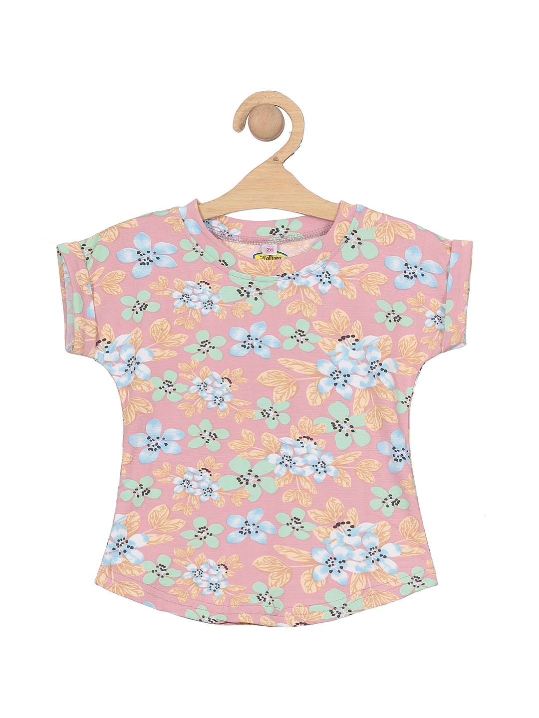 

Lil Lollipop Girls Floral Printed Extended Sleeves Top, Peach
