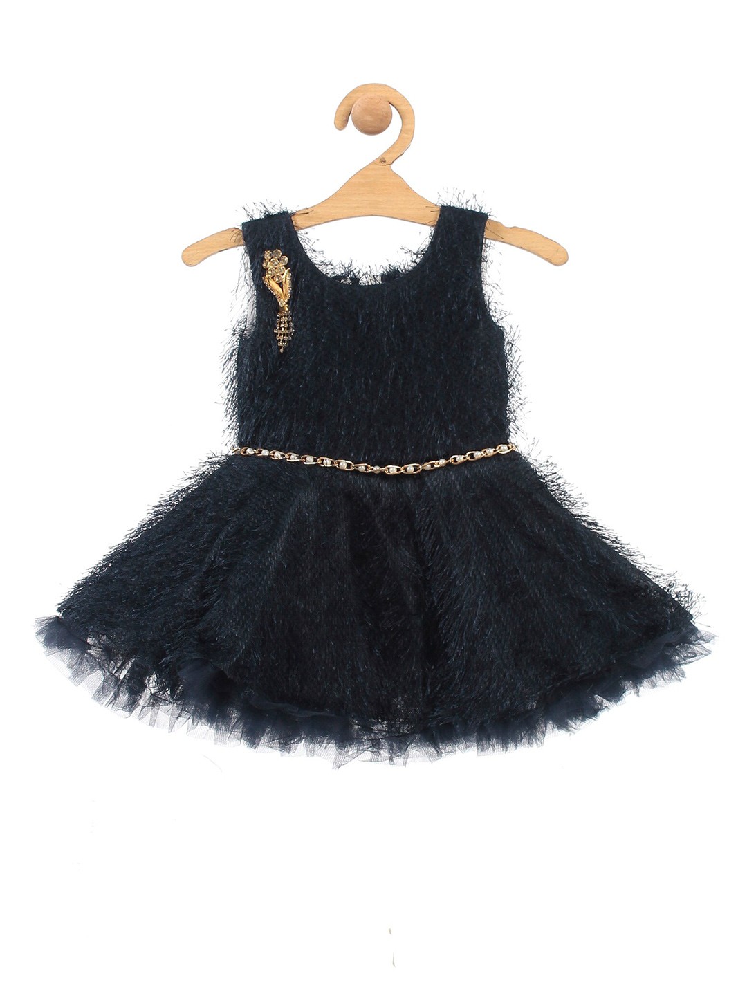 

Lil Lollipop Round Neck Fit and Flare Dress With Belt, Navy blue