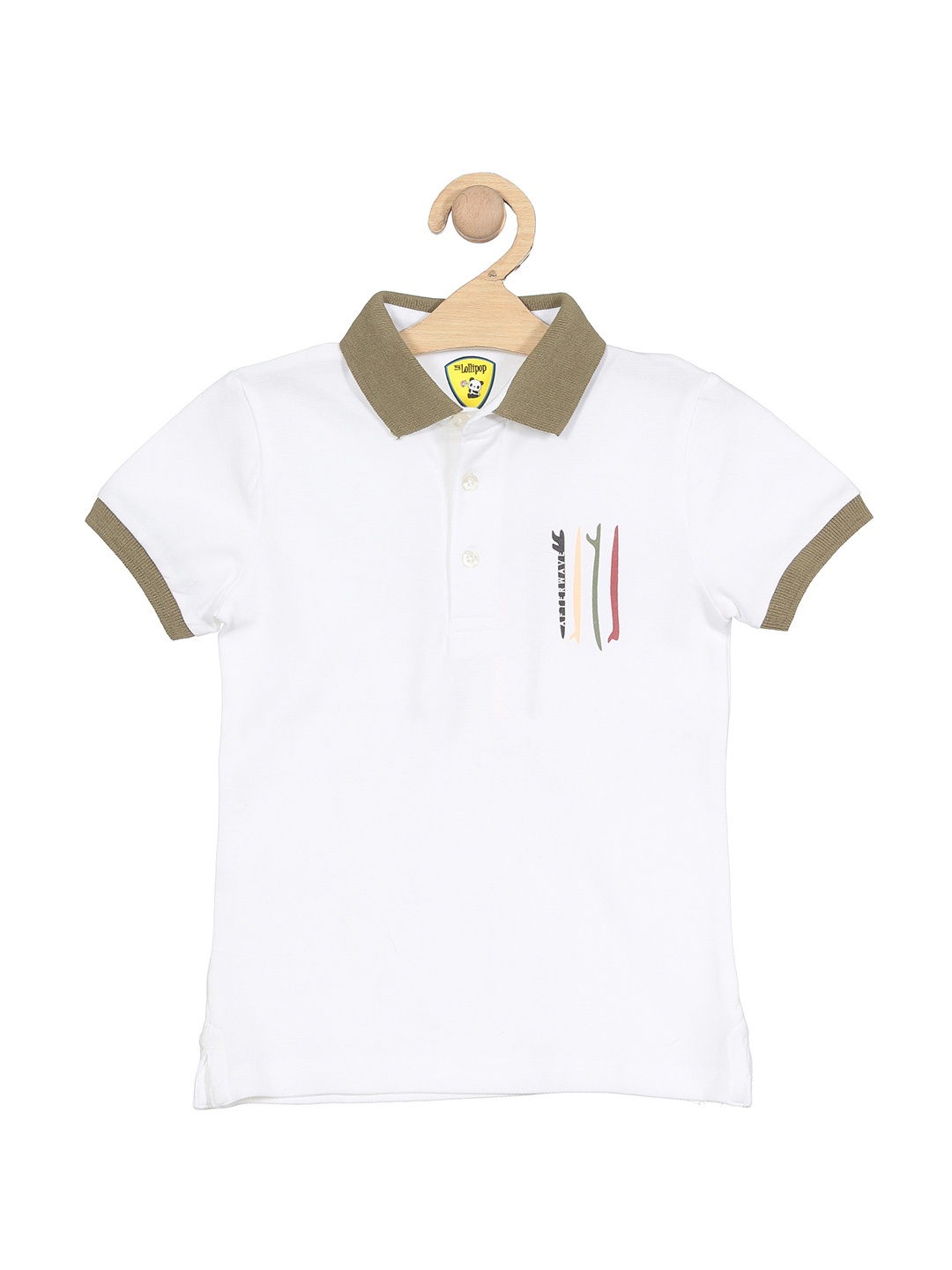 

Lil Lollipop Kids Graphic Printed Polo Collar Pure Cotton T-shirt, White