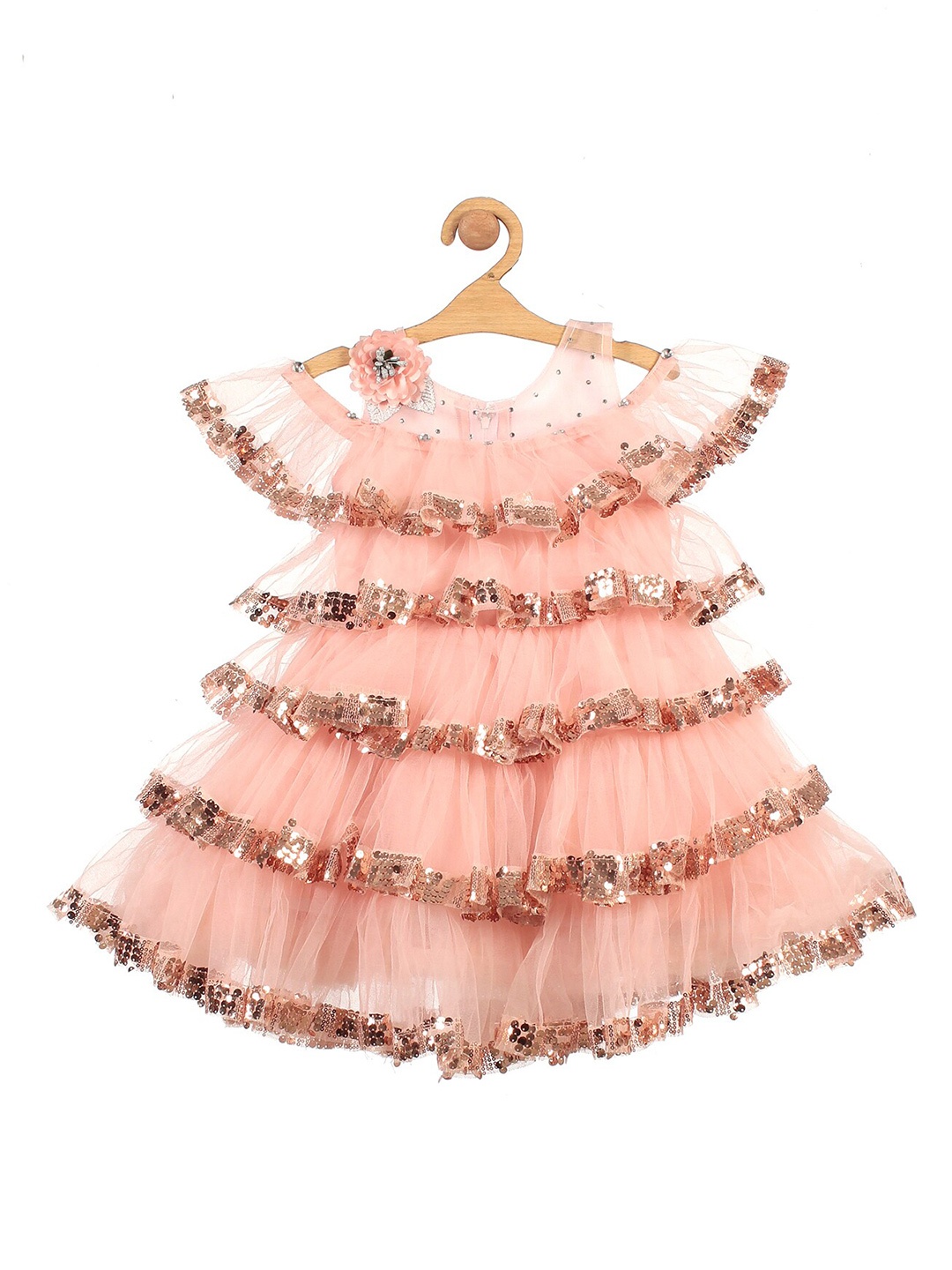 

Lil Lollipop Girls Embellished Sequined Tiered A-Line Dress, Peach