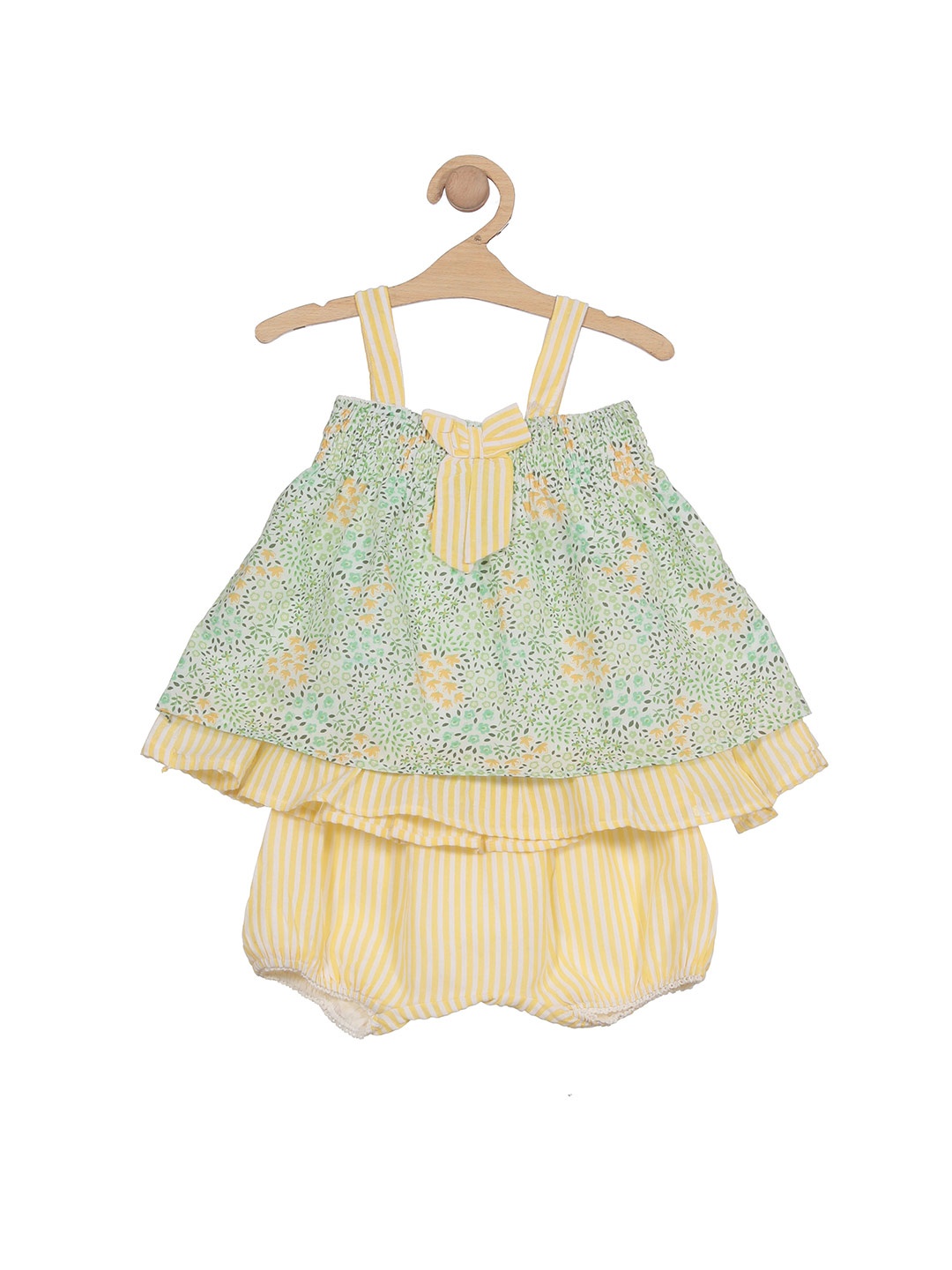 

Lil Lollipop Girls Floral Printed Pure Cotton Sleeveless Top With Bloomer Clothing Set, Green