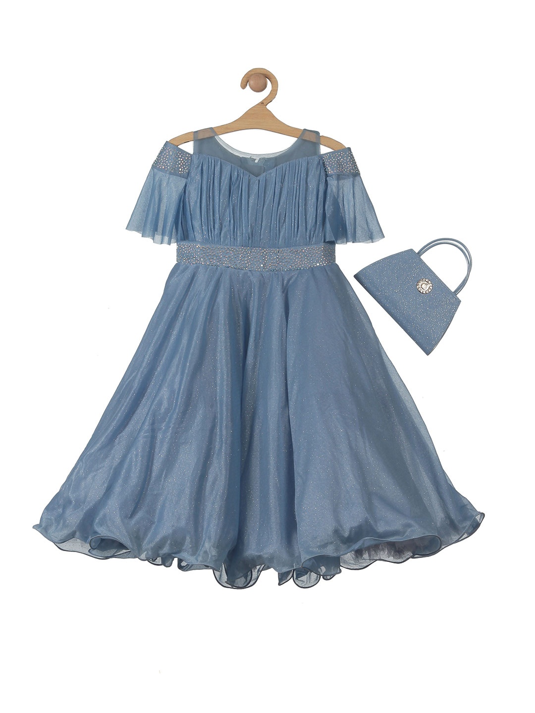 

Lil Lollipop Girls Cold-Shoulder Sleeves Fit and Flare Dress, Blue