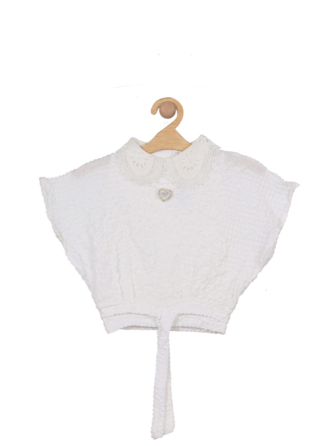 

Lil Lollipop Girls Peter Pan Collar Waist Tie-Ups Top, White