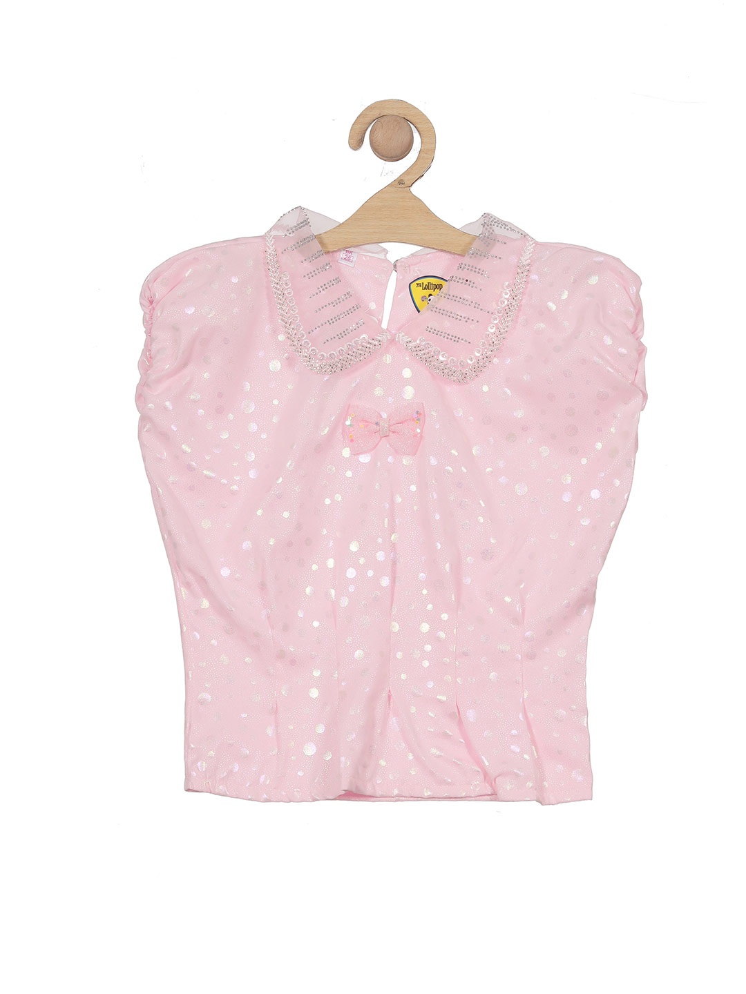 

Lil Lollipop Girls Printed Peter Pan Collar Sleeveless Top, Pink