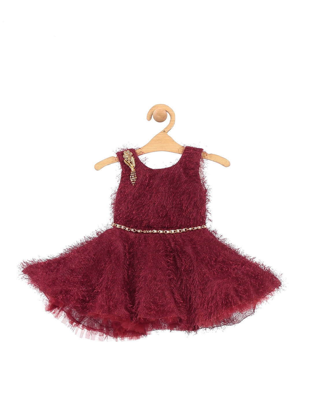 

Lil Lollipop Girls Self Design Belted Fit & Flare Dress, Maroon