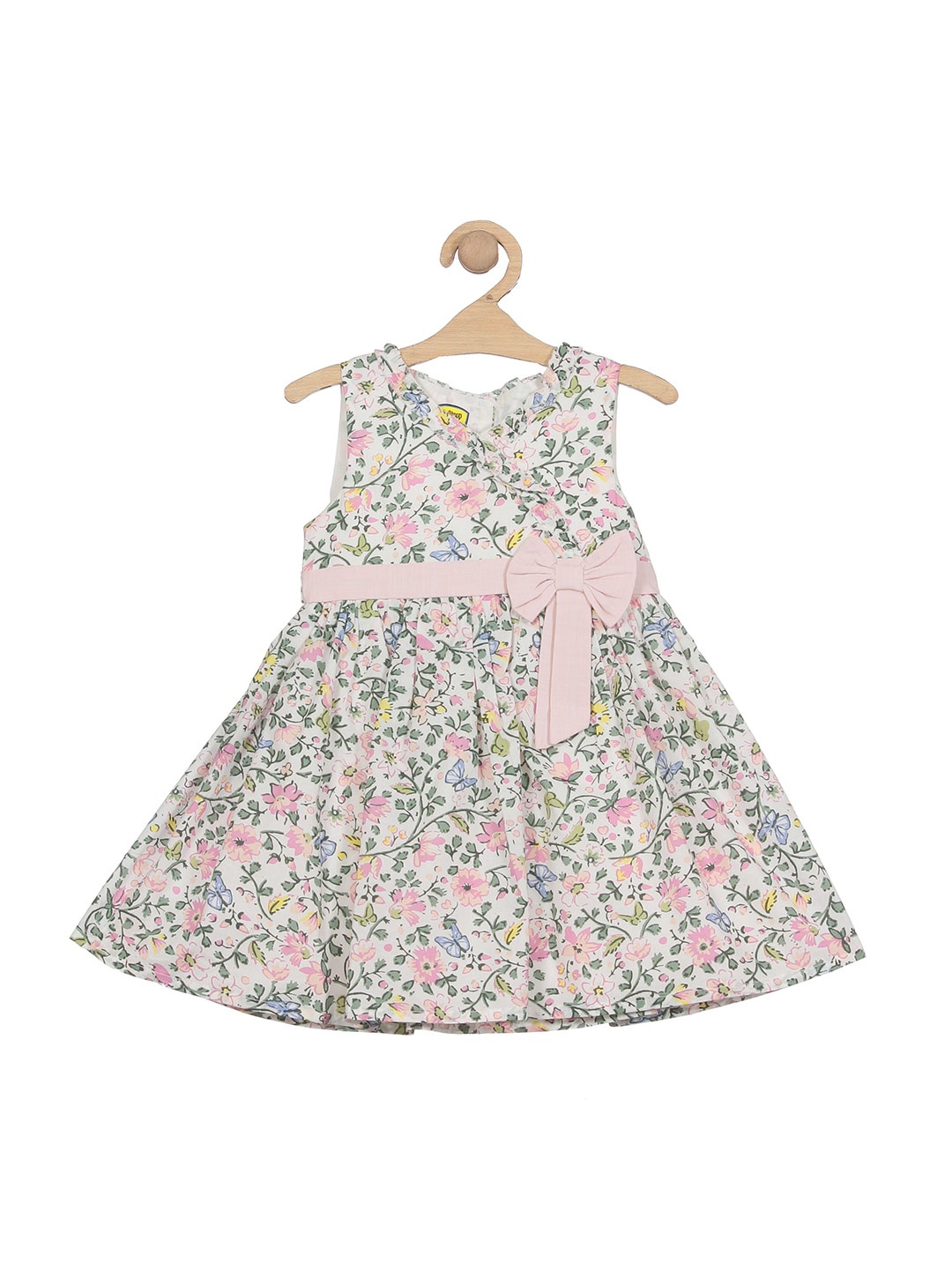 

Lil Lollipop Girls Floral Printed Bow Detail Pure Cotton Fit & Flare Dress, Pink